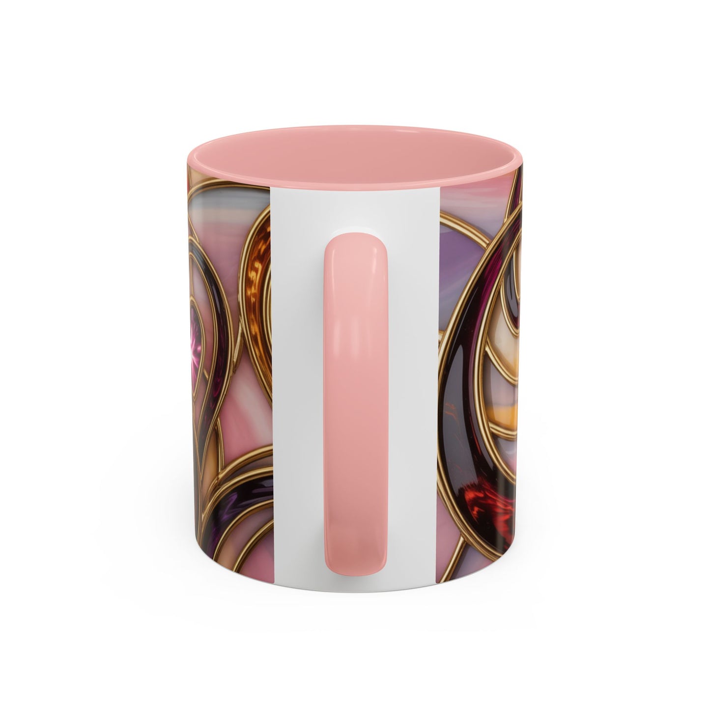 Stained Glass Heart Mug, Romantic Love Coffee Cup, Pink Red Gold Glass Style Mug, Valentine Gift For Her, Anniversary Wedding Decor