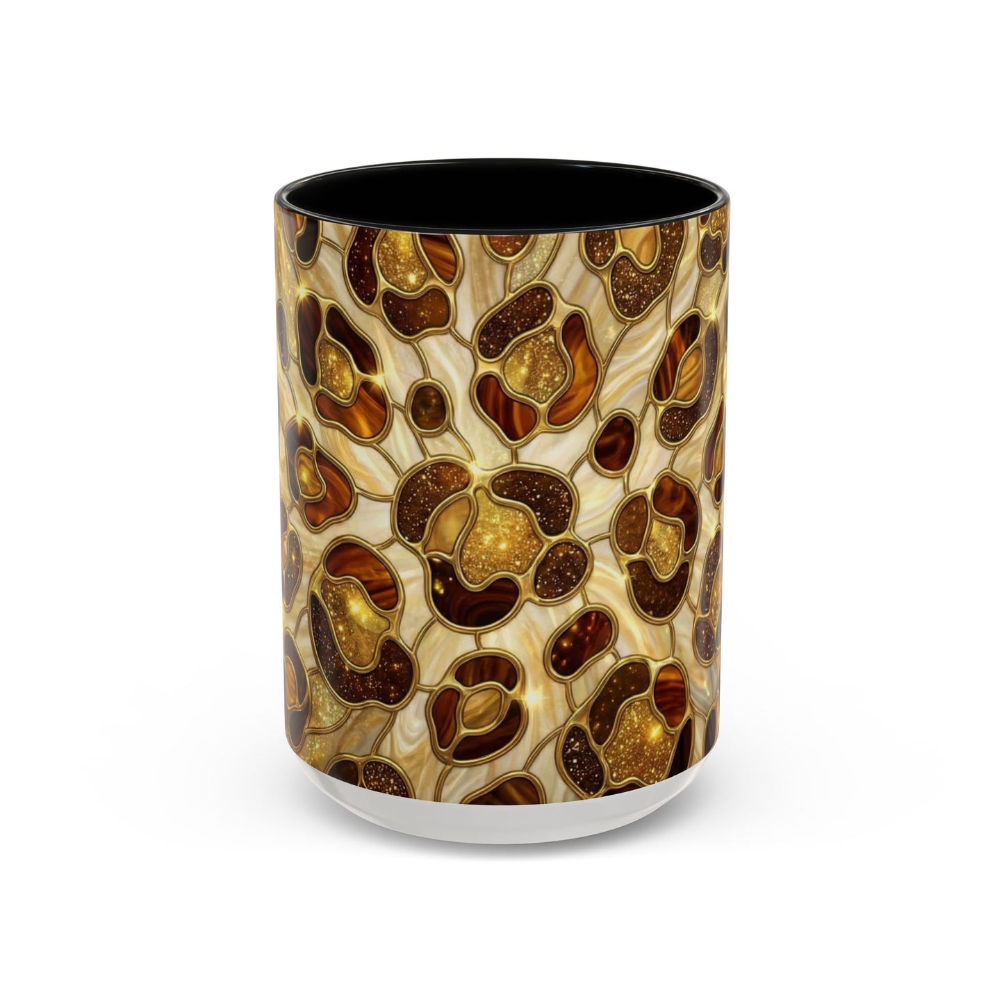 Stained Glass Leopard Print Mug, Gold Cheetah Coffee Cup, Luxury Animal Print Gift, Glam Mosaic Tea Mug, Trendy Desk Decor For Her Gifts