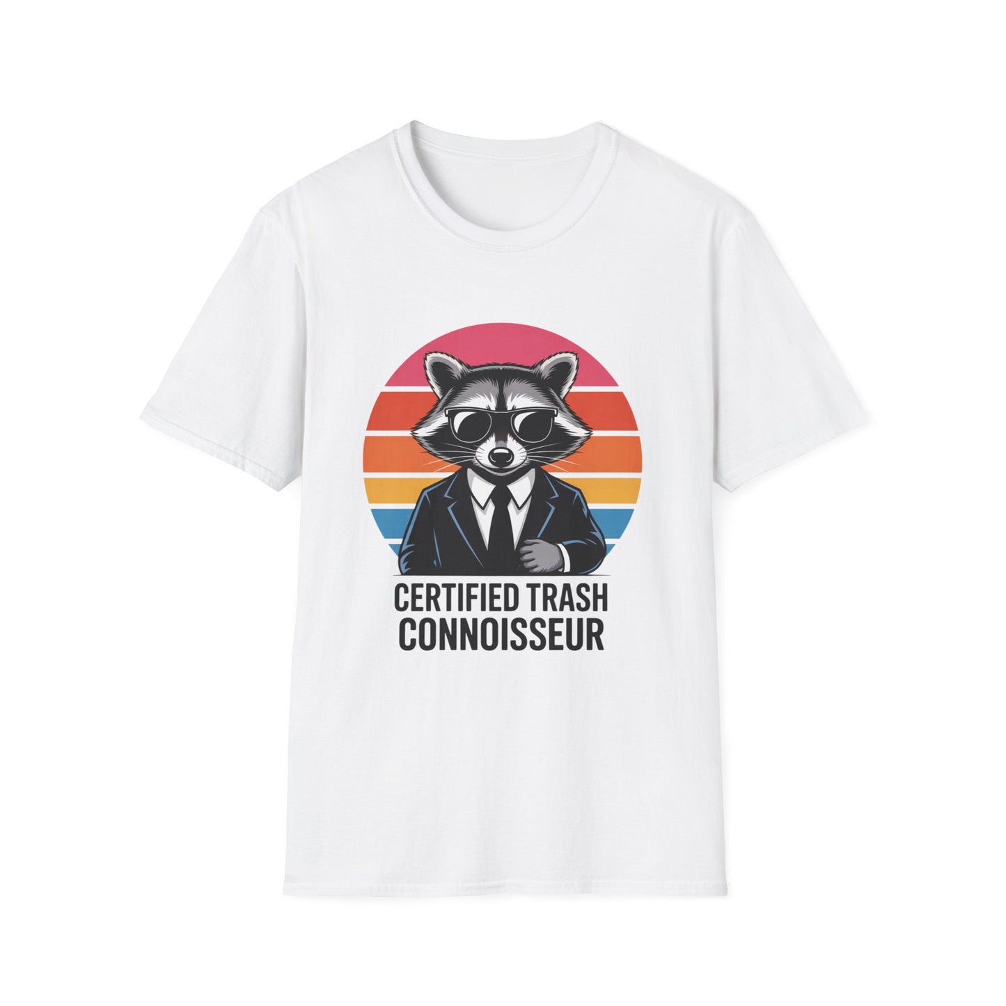 Certified Trash Connoisseur Raccoon Shirt - Funny Trash Panda Graphic Tee - Retro Sunset Vintage Vibe - Unique Gift for Raccoon Lover