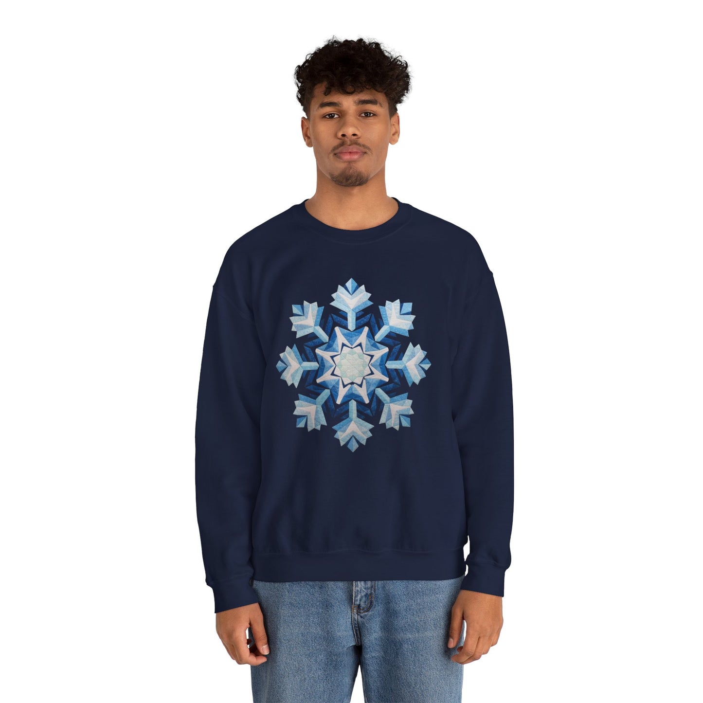 Faux Patchwork Snowflake Sweatshirt, Winter Snowflake Crewneck Unisex, Cozy Holiday Patchwork Sweatshirt, Nordic Snowflake Winter Pullover