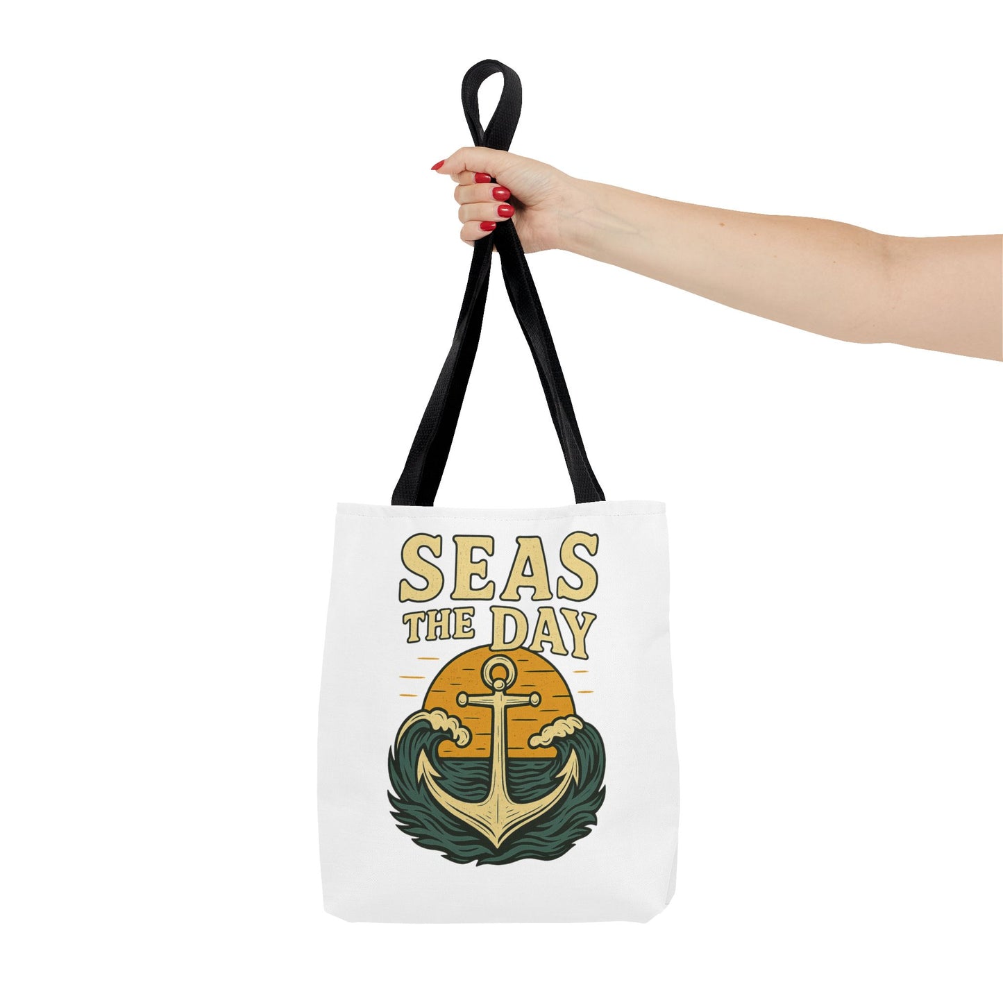 "Seas the Day" Nautical Tote Bag – Funny Beach Quote Canvas Bag with Anchor | Coastal Gift Idea for Summer, Travel, or Daily Use