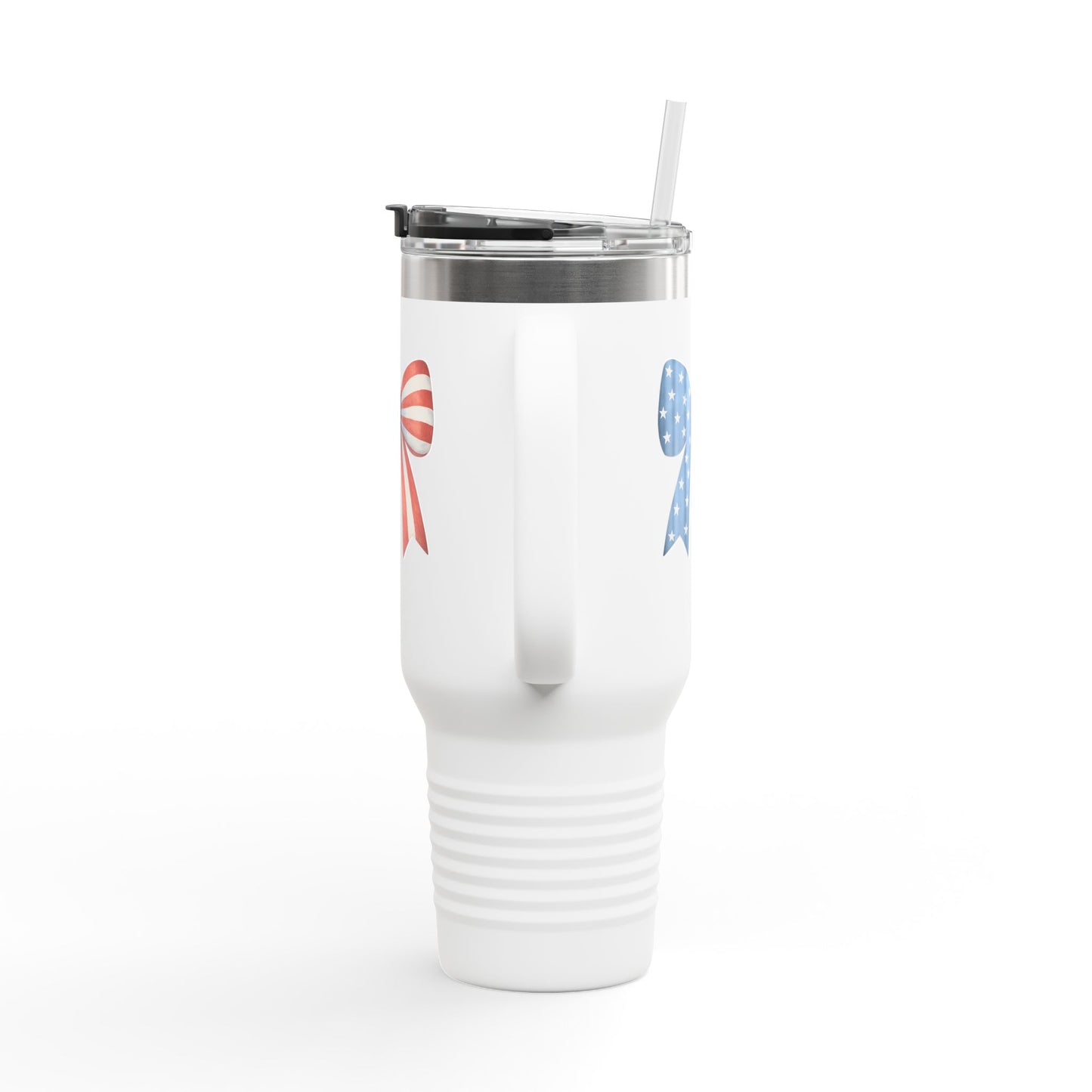 Patriotic Bow Travel Mug | 4th of July Tumbler with Straw | USA Flag Coffee Tumbler | Stars Stripes Mug | Independence Day Gift | USA Drinkware