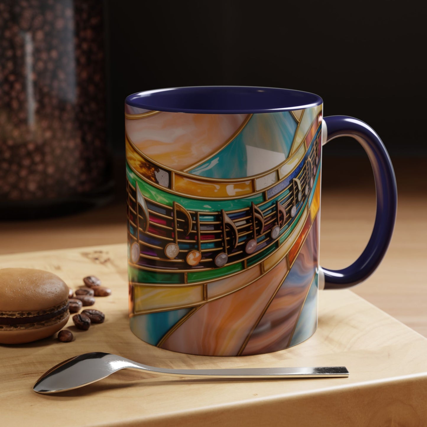 Stained glass music mug, musical notes coffee cup, colorful musician gift mug, music lover present, treble clef art mug, music teacher gift