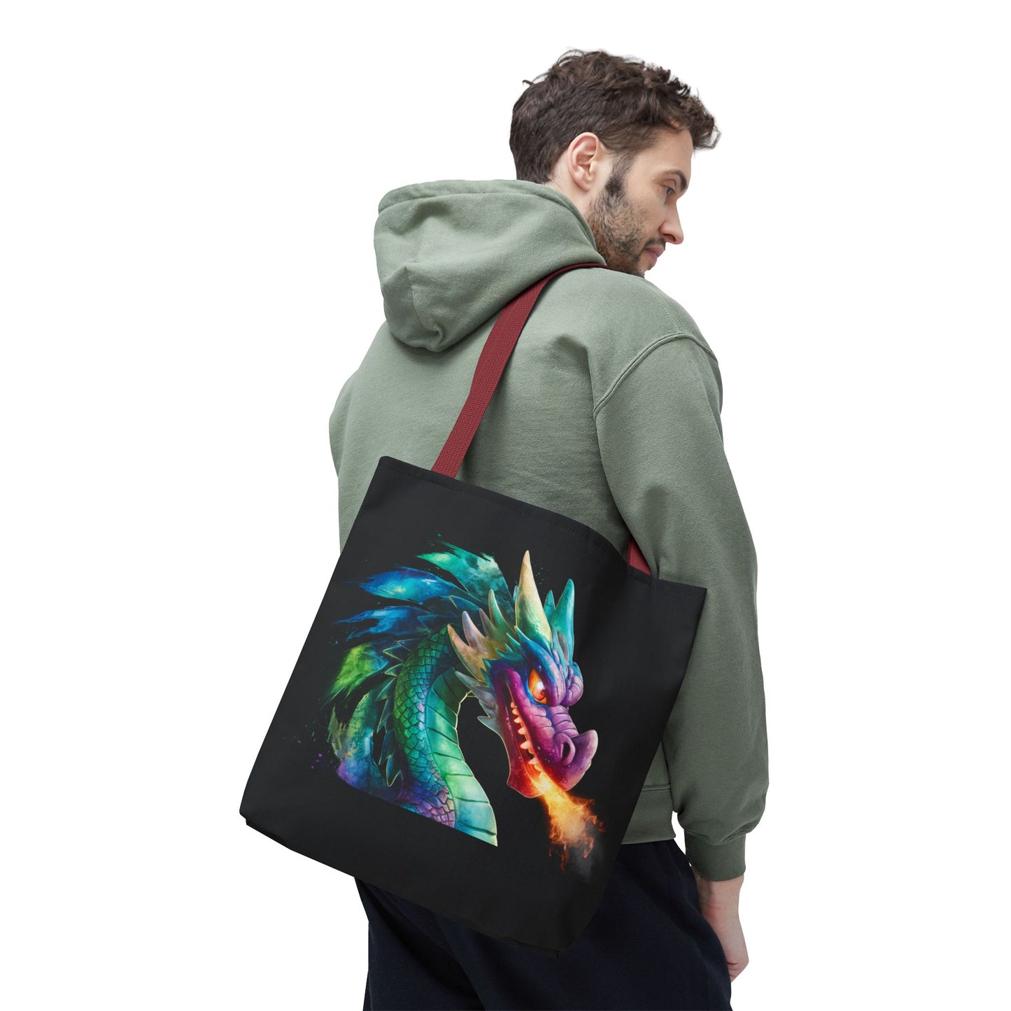 Double-Sided Fierce Dragon Canvas Tote - Colorful Fire-Breathing Fantasy, Eco Reusable Bag, Gift for Dragon Lover
