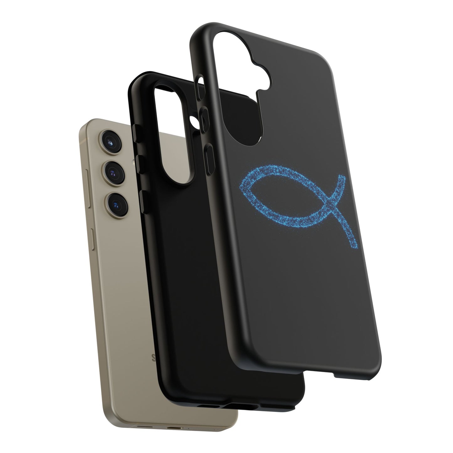 Blue Glitter Fish Symbol Samsung Phone Case - Durable & Stylish for Faith Enthusiasts