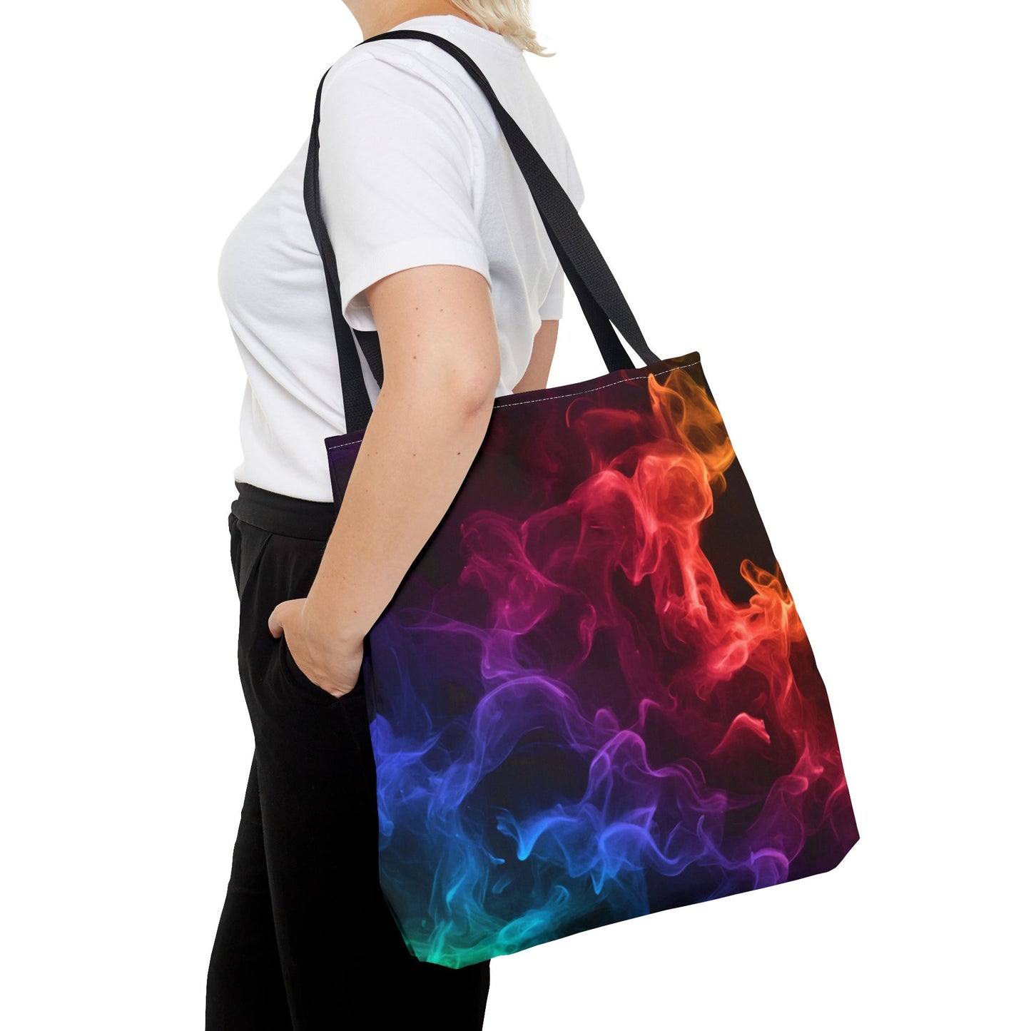 Chromatic Ember Tote Bag, Colorful Smoke Art Design With Red, Blue, And Orange Hues, Abstract Reusable Tote For Artists, Gifts, And Everyday Use