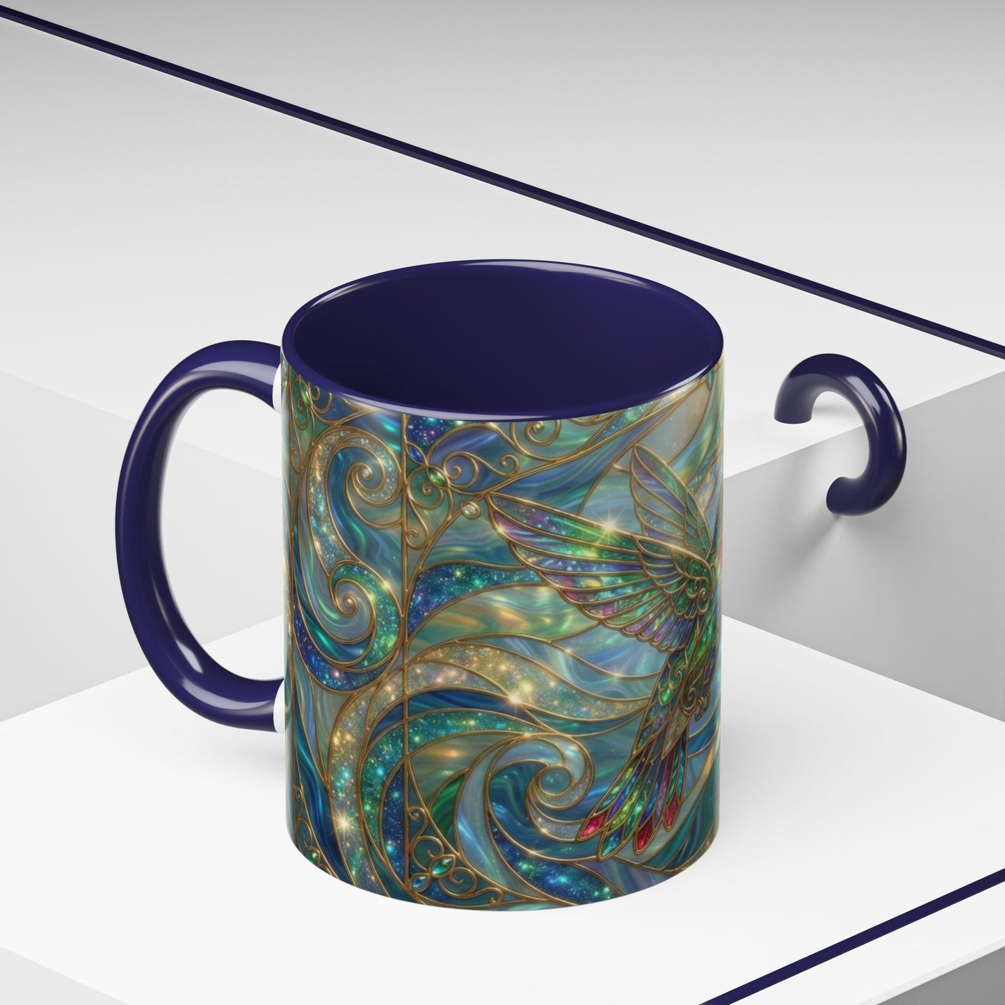 Hummingbird Stained Glass Mug, Colorful Art Coffee Mug, Bird Lover Gift, Nature Inspired Ceramic Mug, Tea Cup