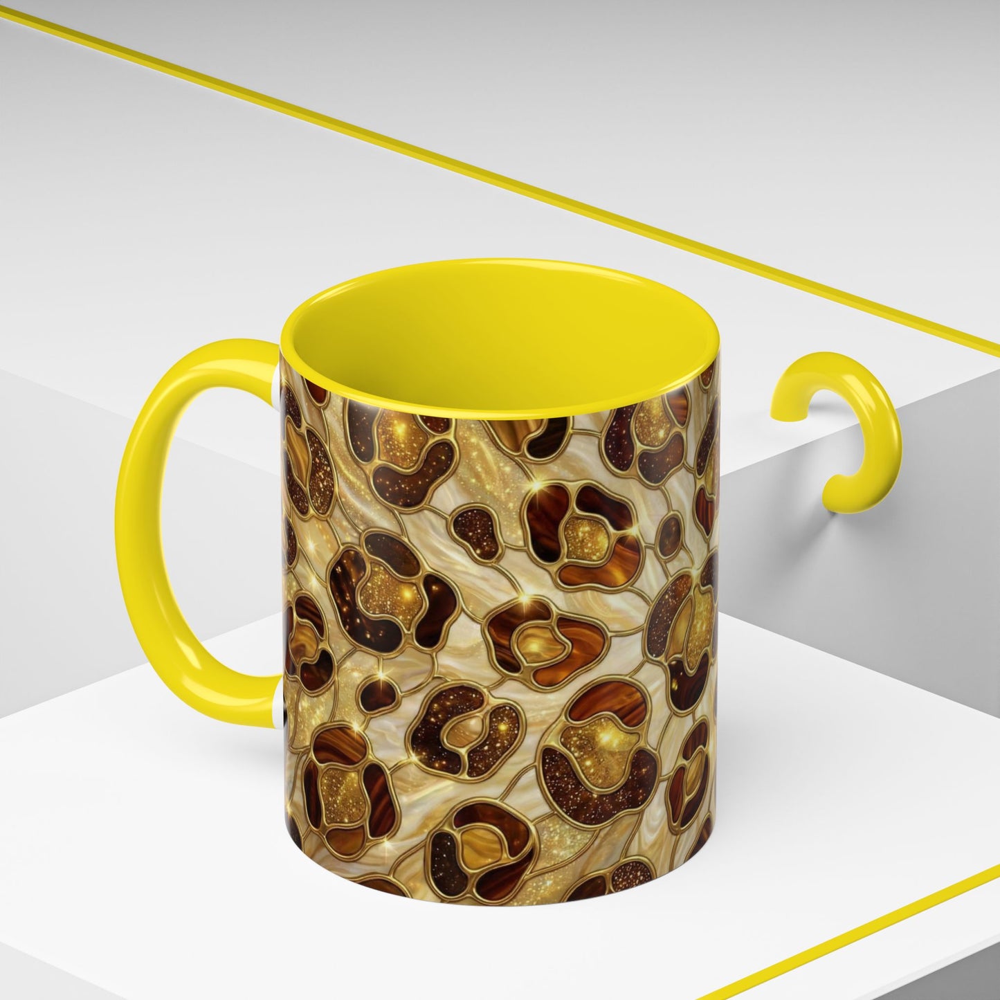 Stained Glass Leopard Print Mug, Gold Cheetah Coffee Cup, Luxury Animal Print Gift, Glam Mosaic Tea Mug, Trendy Desk Decor For Her Gifts