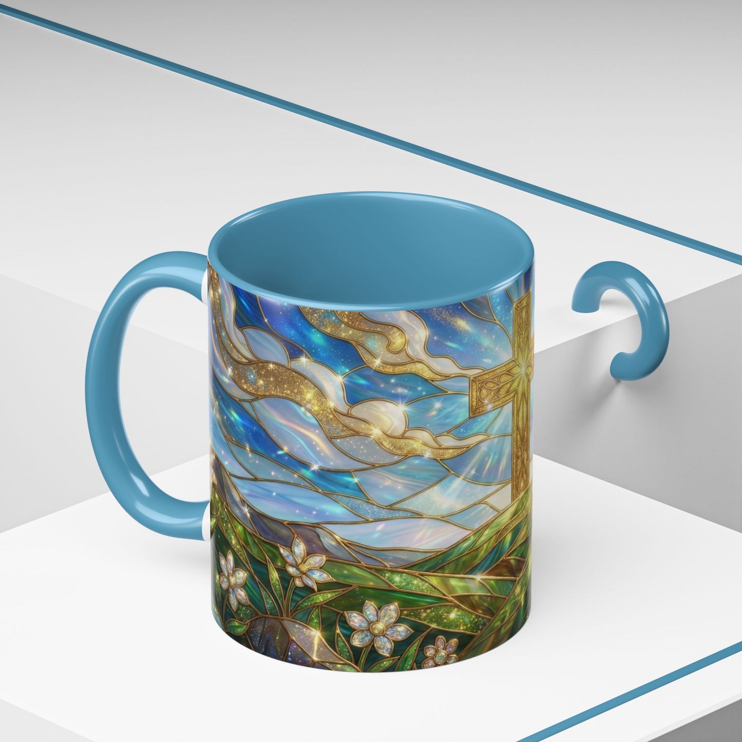 Stained Glass Cross Mug, Christian Coffee Mug, Faith Inspired Art Cup, Religious Gift For Women Men, Inspirational Christian Mug