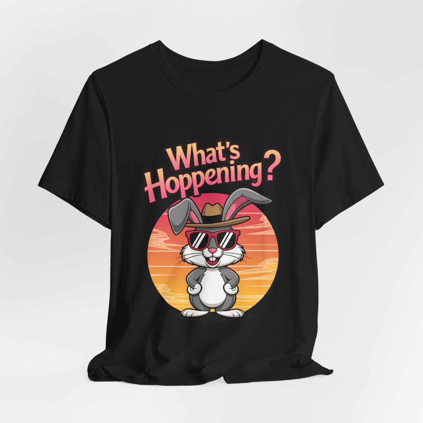 What’s Hoppening Funny Bunny Shirt – Cute Rabbit Pun T-Shirt – Sunset Graphic Tee for Animal Lovers, Easter, and Pun Enthusiasts