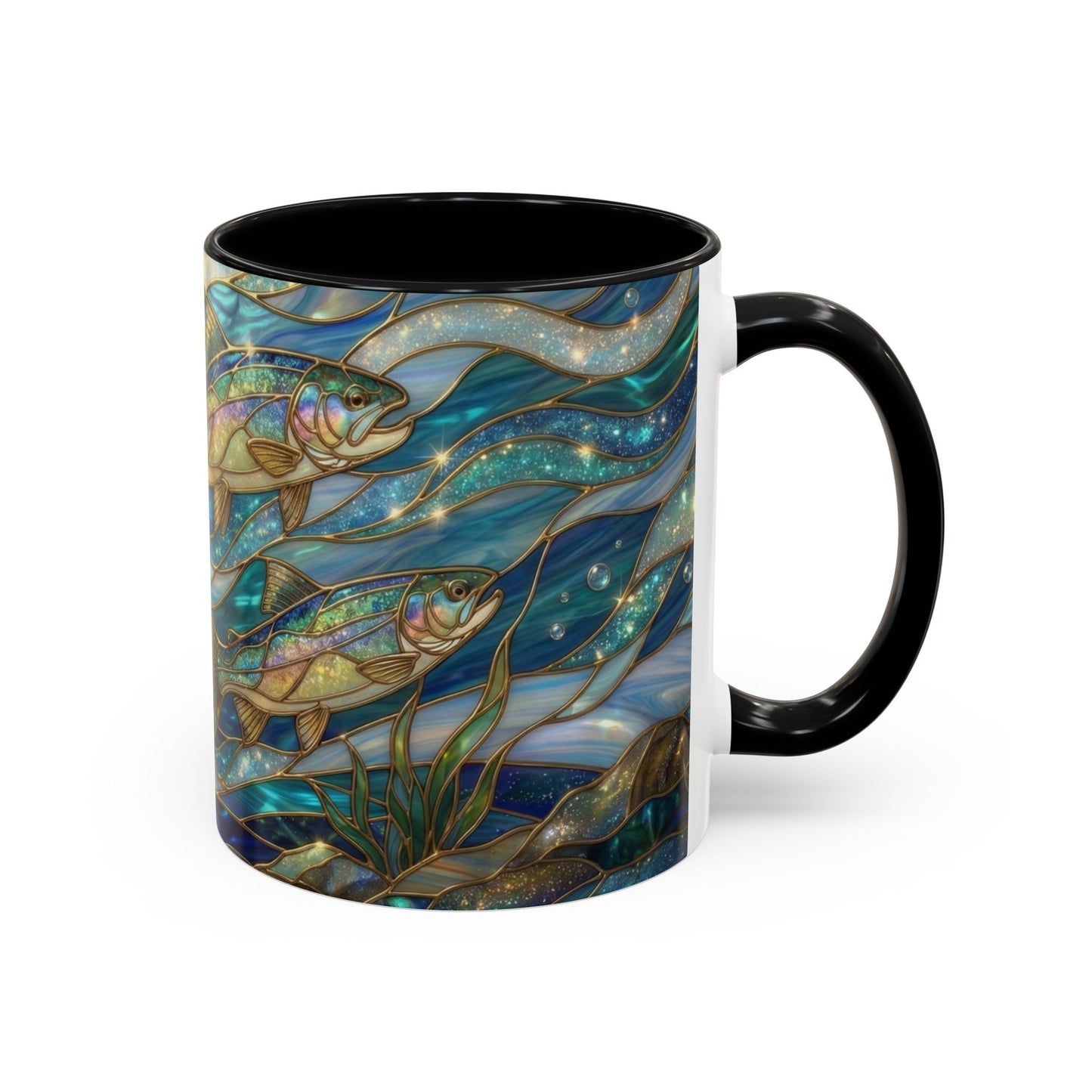 Stained Glass Fish Mug, Fishing Coffee Mug, Trout Art Mug, Fisherman Gift Cup, Wildlife Nature Mug, Angler Gift Mug