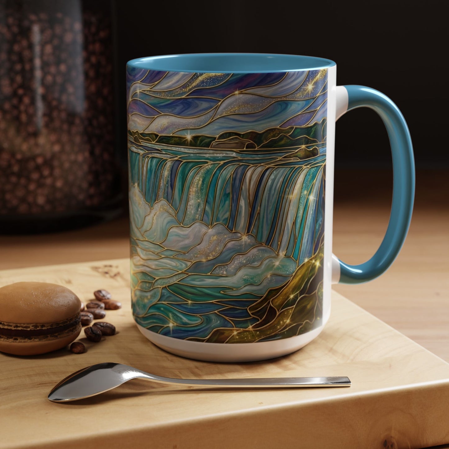 Faux Stained Glass Niagara Falls Mug, Waterfall Coffee Cup, Canada Souvenir Gift, Upstate New York Travel Memento, Nature Lover Tea Cup