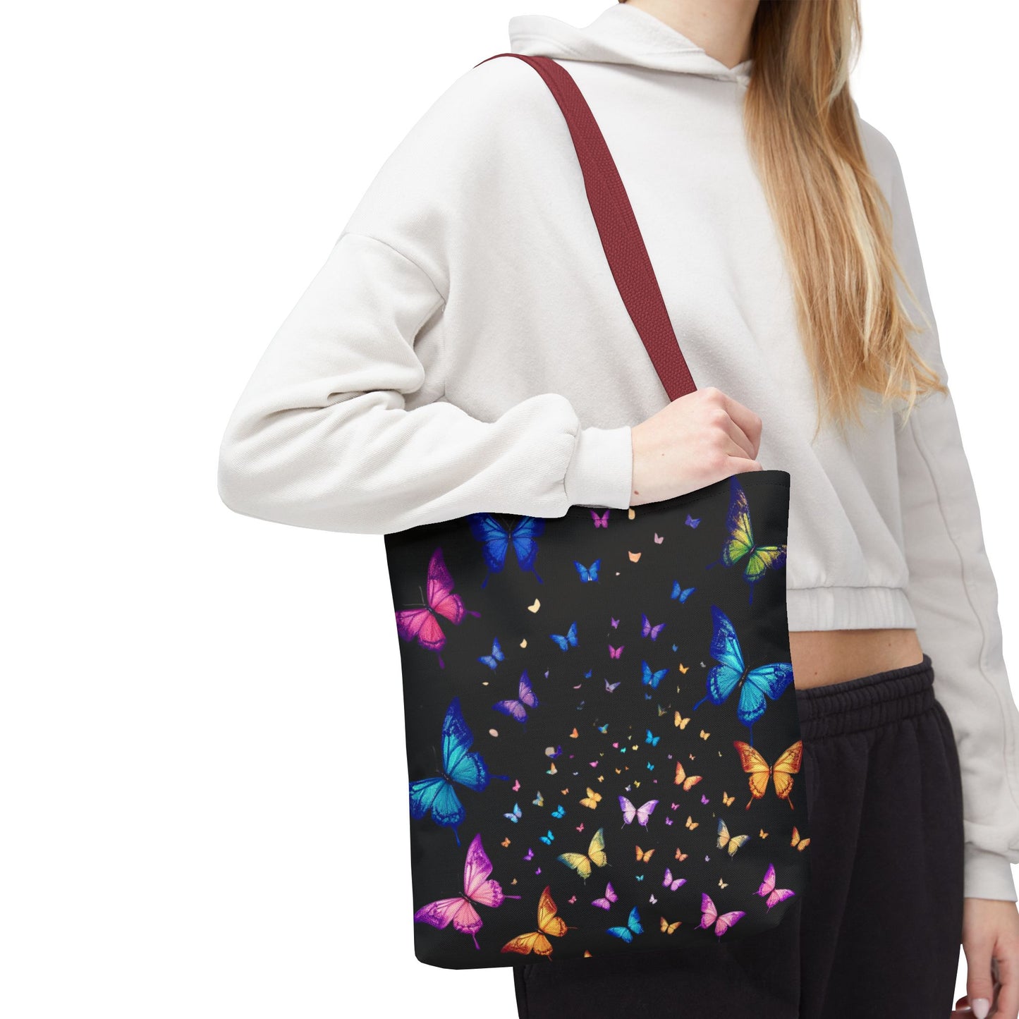 Butterfly Swarm Tote Bag – Colorful Rainbow Butterfly Tote, Aesthetic Canvas Bag, Nature-Inspired Gift, Magical Reusable Eco Purse