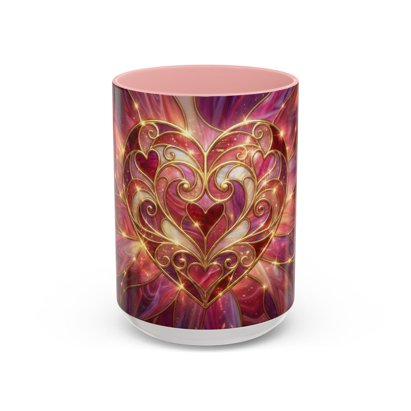 Stained Glass Heart Mug, Romantic Coffee Mug, Valentine Gift Mug, Love Heart Cup, Pink Aesthetic Mug, Anniversary Gift For Her