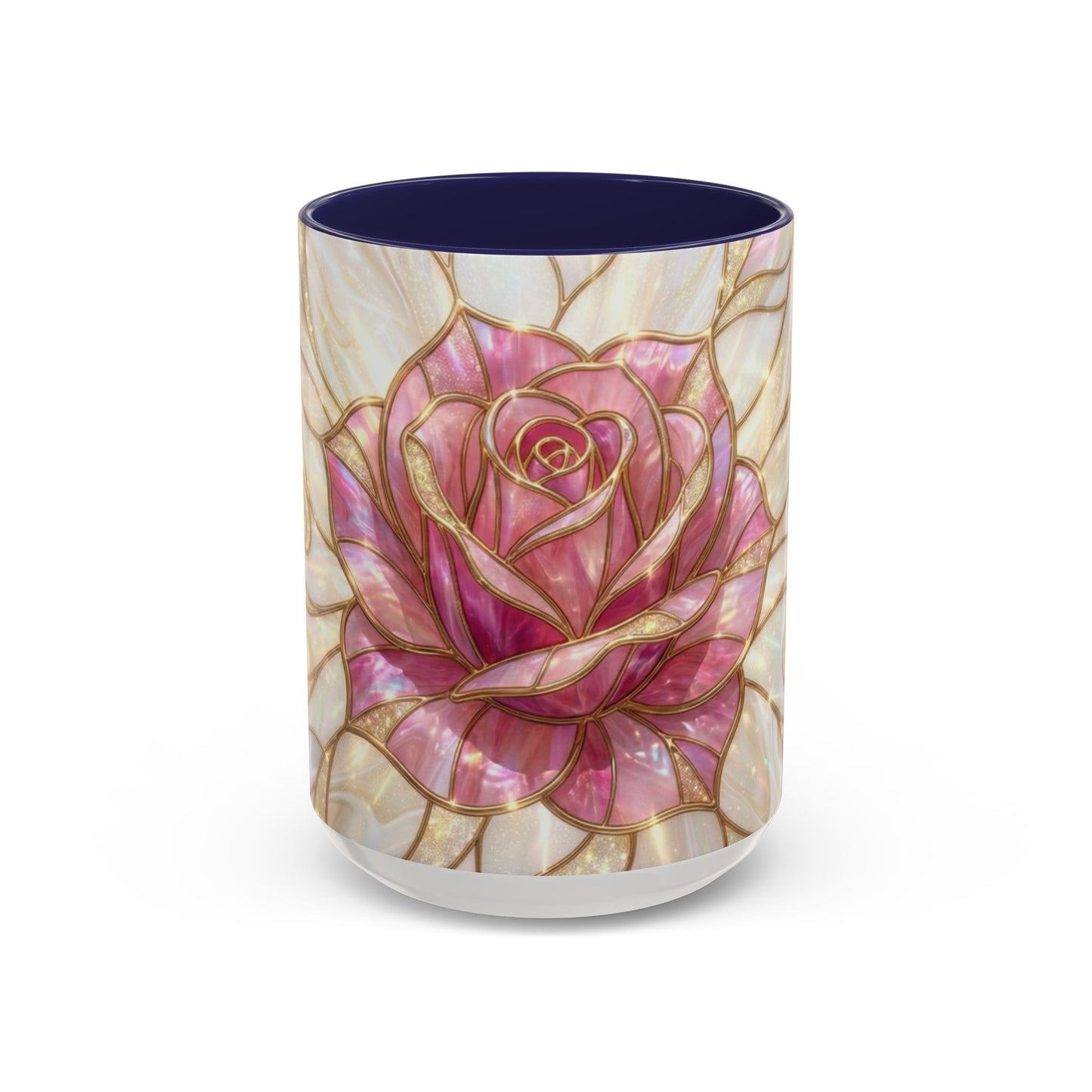 Pink Rose Stained Glass Mug, Gold Floral Coffee Cup, Romantic Flower Tea Cup, Gardener Gift For Mom, Botanical Art, Wife Birthday Gift
