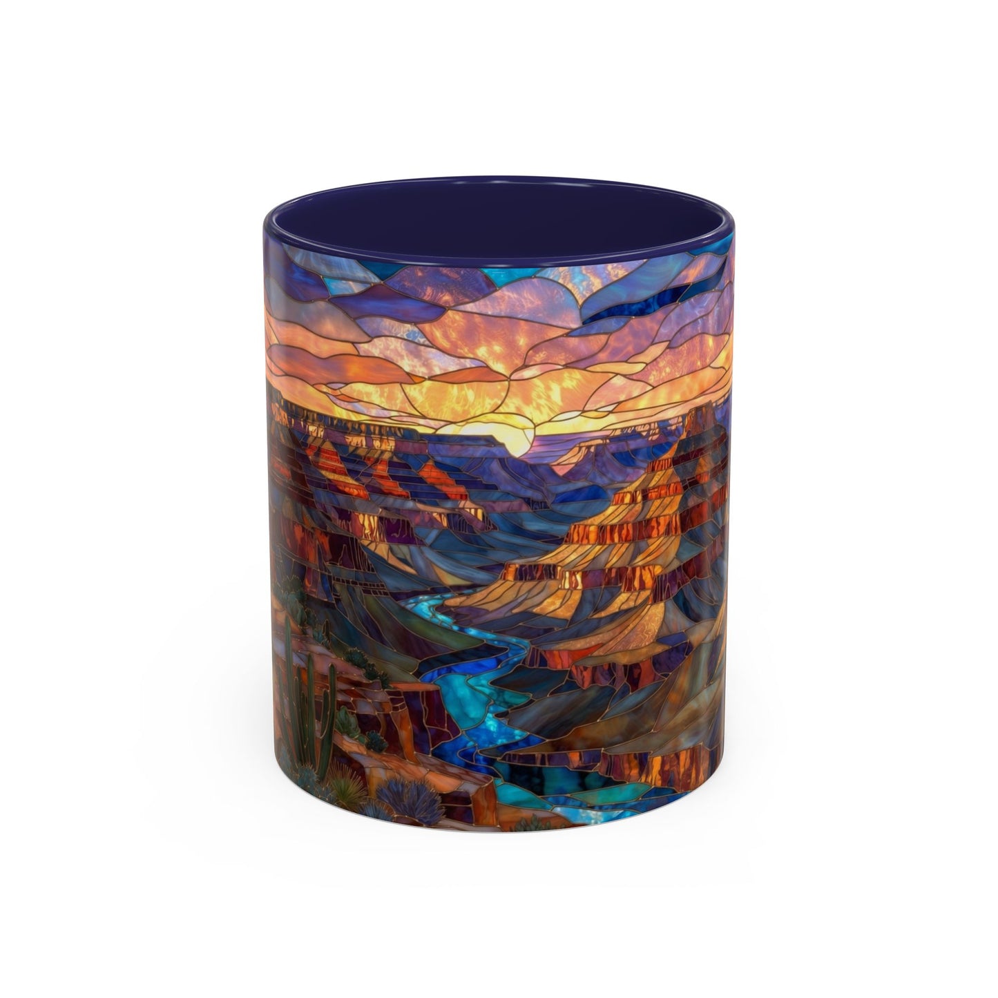 Stained Glass Grand Canyon Mug, Southwest Landscape Coffee Cup, Sunset Canyon Art Mug, Nature Gift For Hikers, Colorful Scenic Grand Canyon Illustration