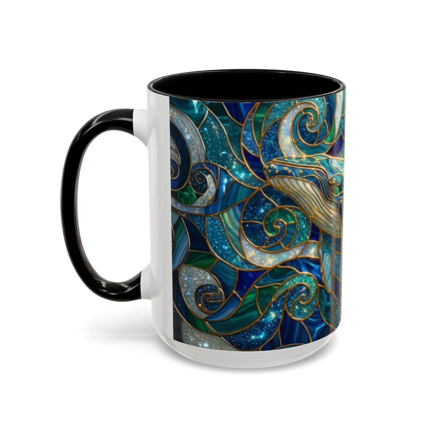 Stained Glass Whale Mug, Ocean Art Coffee Cup, Blue Sea Life Design, Nautical Gift For Ocean Lovers, Colorful Stained Glass Whale Cup