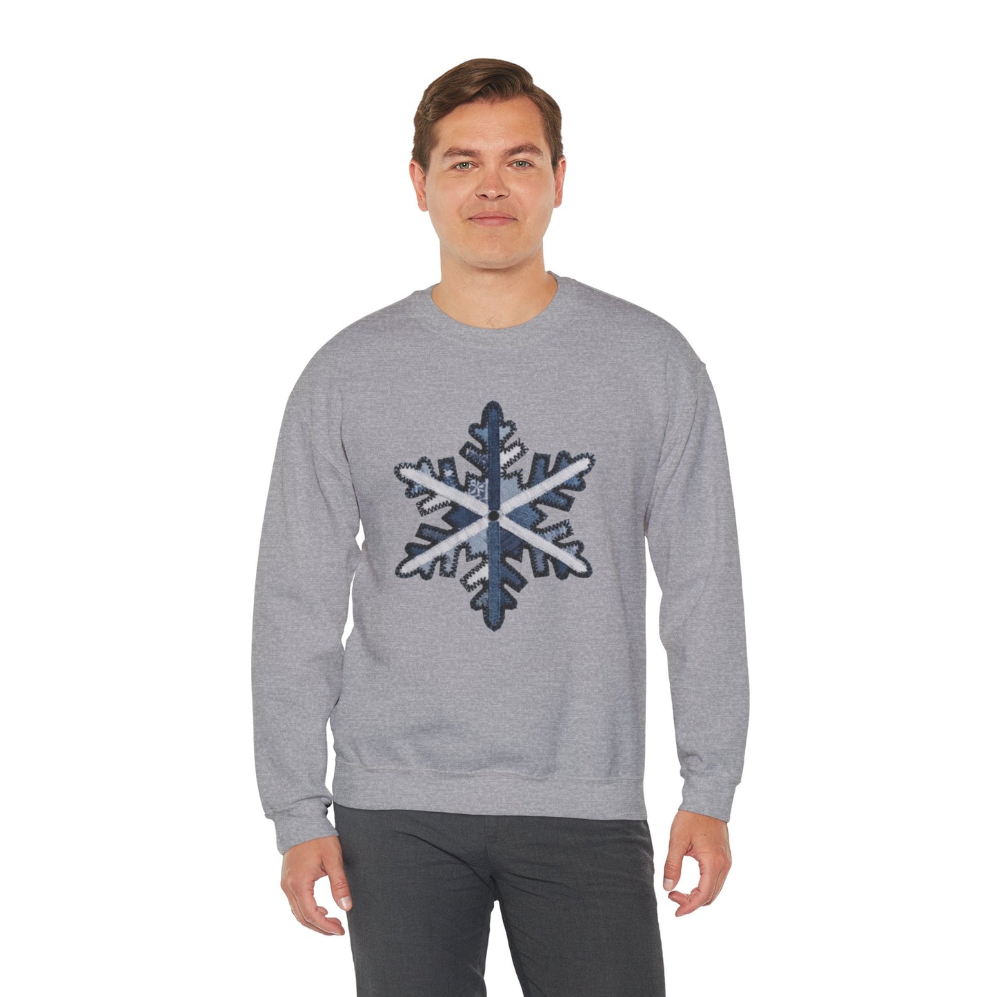 Faux Patchwork Snowflake Sweatshirt, Winter Snowflake Crewneck, Cozy Christmas Sweatshirt, Holiday Patchwork Sweater, Winter Gift