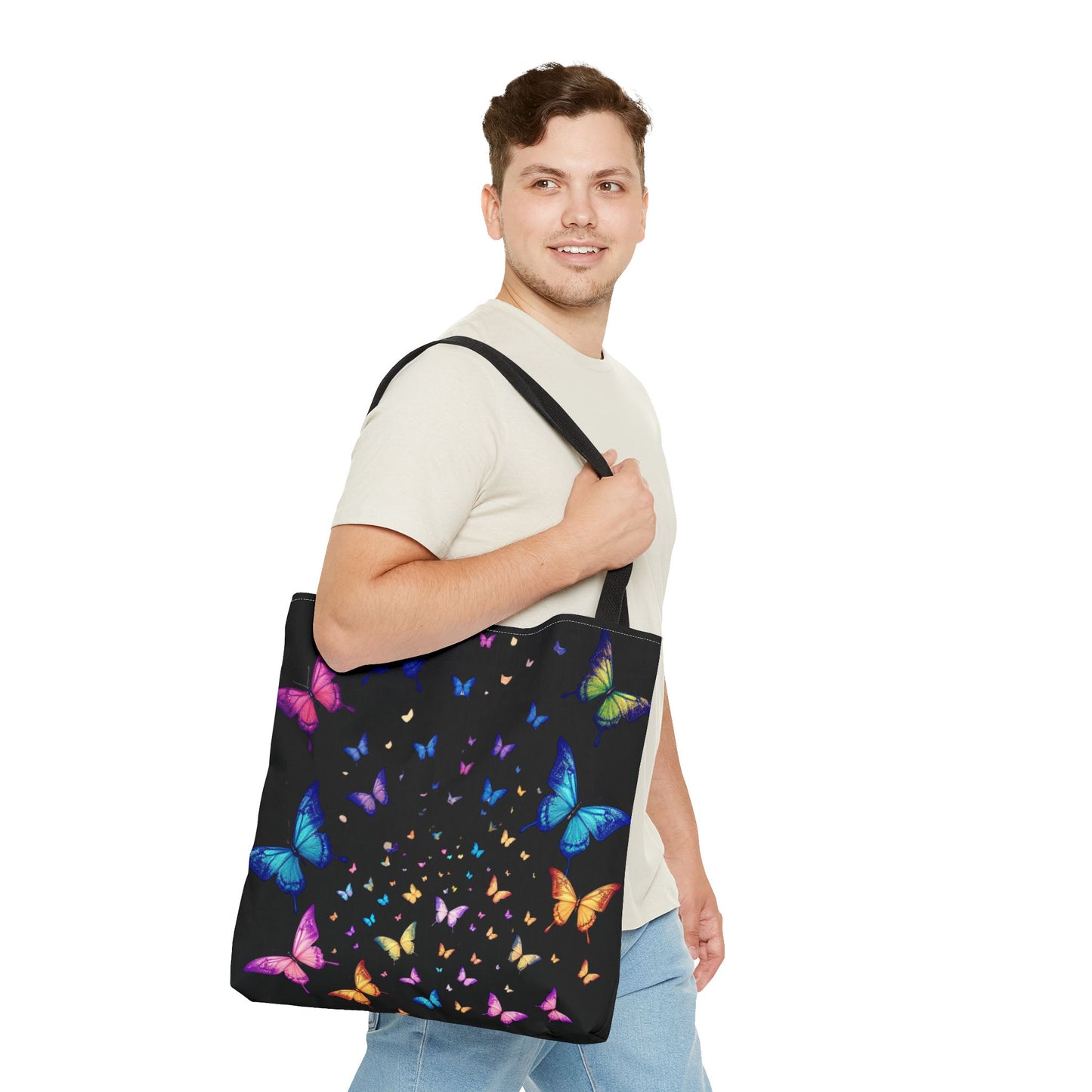 Butterfly Swarm Tote Bag – Colorful Rainbow Butterfly Tote, Aesthetic Canvas Bag, Nature-Inspired Gift, Magical Reusable Eco Purse