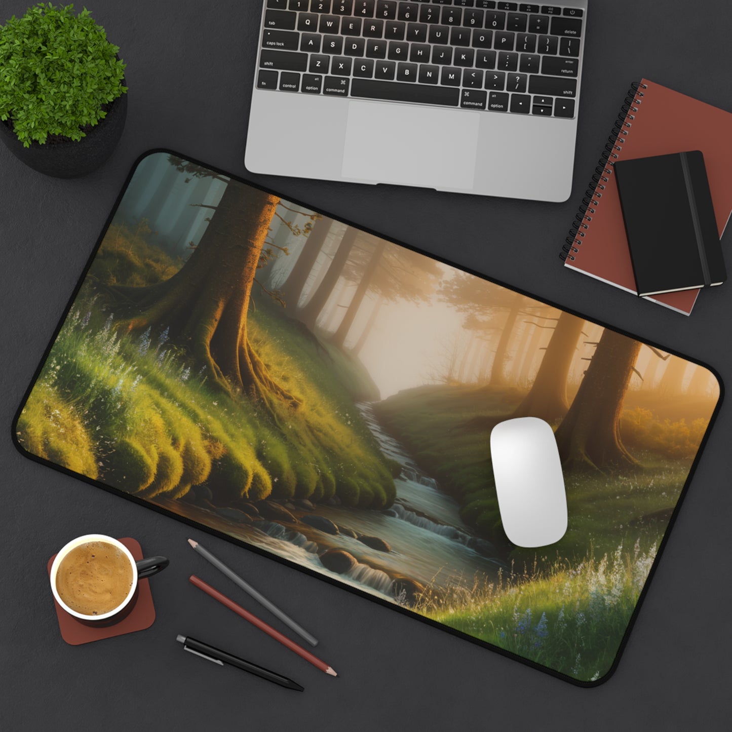 Desk Mat Mouse Pad with Forest Stream Design Nature Decor Office Decoration Stream Home Decor