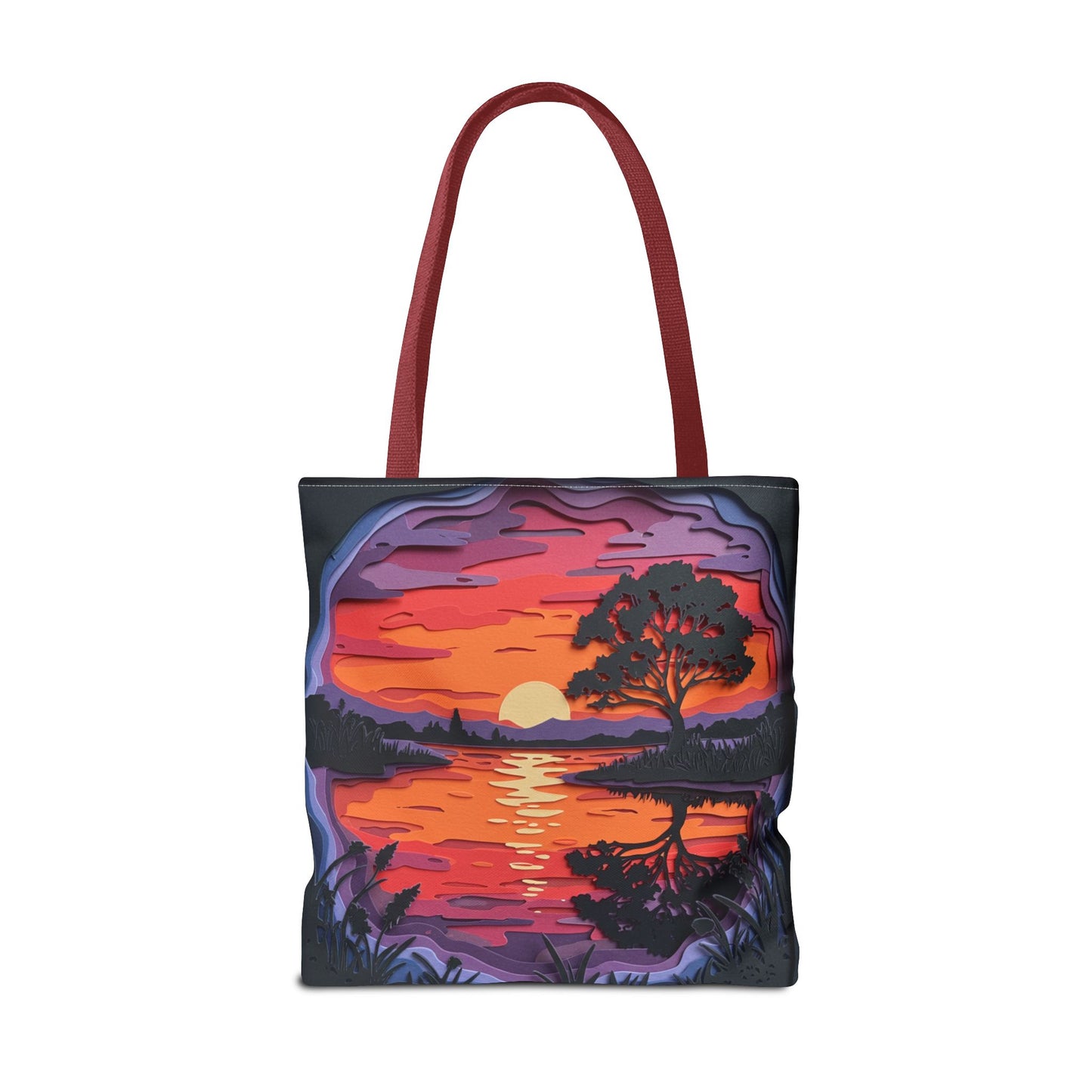 Sunset Landscape Canvas Tote Bag – Paper‑Art Inspired Nature Scene Tote – Colorful Sunset Market Tote, Eco Reusable Beach Bag, Vibrant Gift for Her