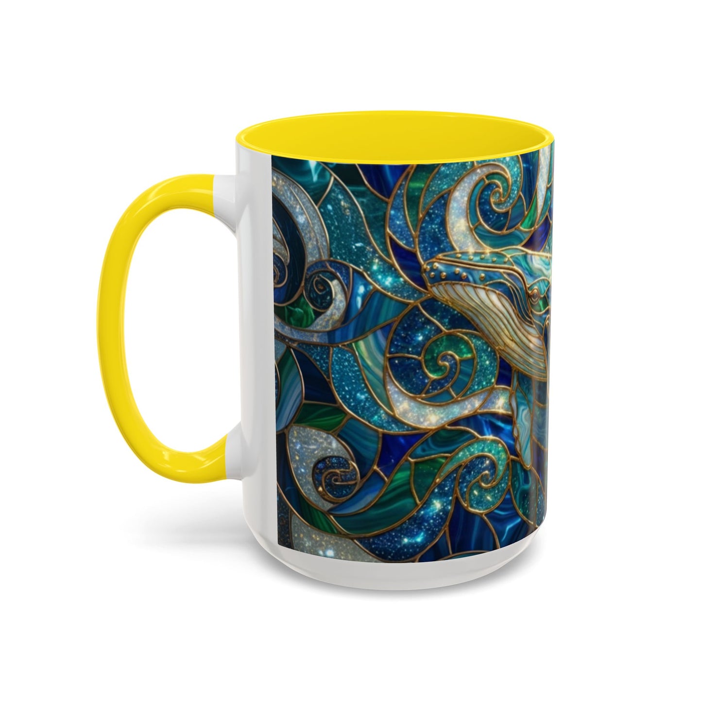 Stained Glass Whale Mug, Ocean Art Coffee Cup, Blue Sea Life Design, Nautical Gift For Ocean Lovers, Colorful Stained Glass Whale Cup