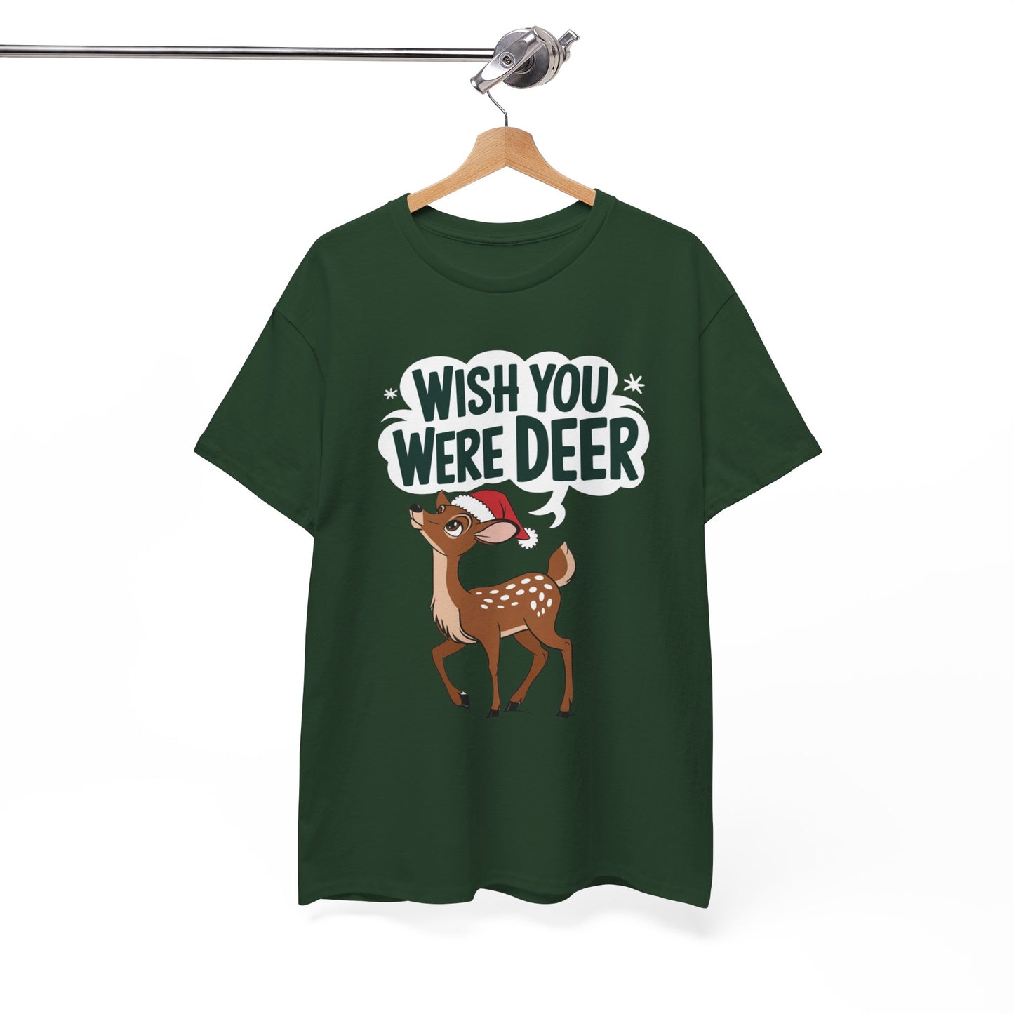 Wish You Were Deer Funny Christmas T-Shirt, Cute Reindeer Holiday Tee, Pun Christmas Shirt, Festive Santa Hat Deer Graphic Tee Gift