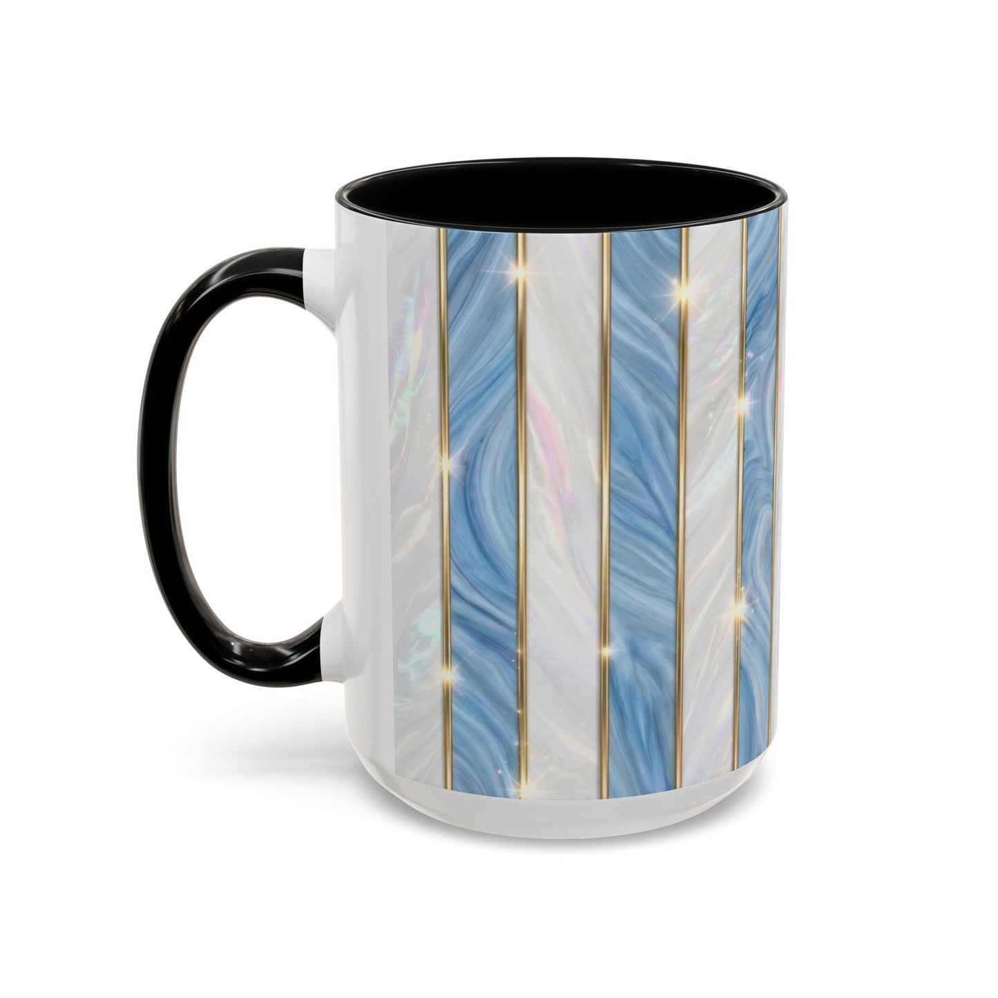 Faux Stained Glass Mug, Blue Pearlescent Coffee Cup, Art Deco Stained Glass Decor, Elegant Gold Stripe Teacup, Unique Art Gift For Her