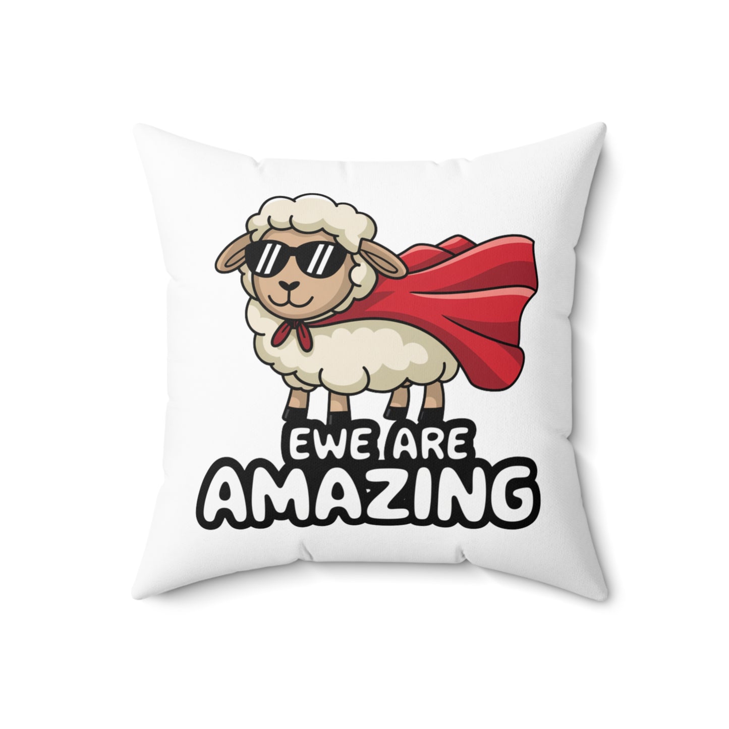 Funny Sheep Throw Pillow – "Ewe Are Amazing" Cute Animal Pun Cushion, Superhero Sheep Gift, Farmhouse or Kids Room Decor