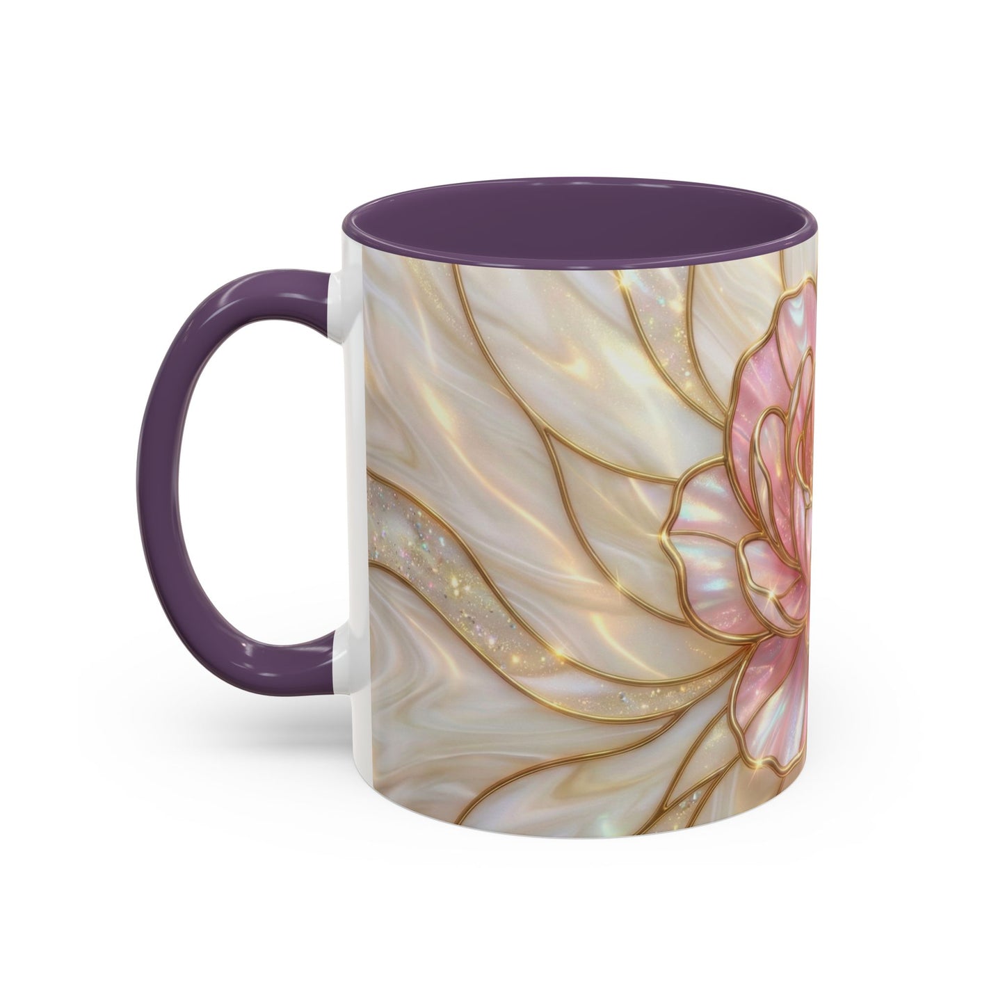 Pink Peony Stained Glass Mug, Gold Floral Coffee Cup, Elegant Flower Gift For Her, Fairycore Tea Cup, Mothers Day Present, Pearl Art Decor