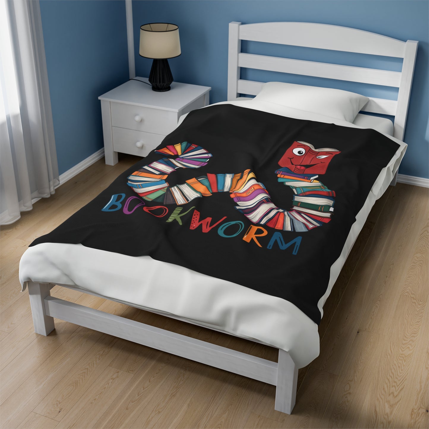 Velveteen Plush Blanket - Bookworm Design