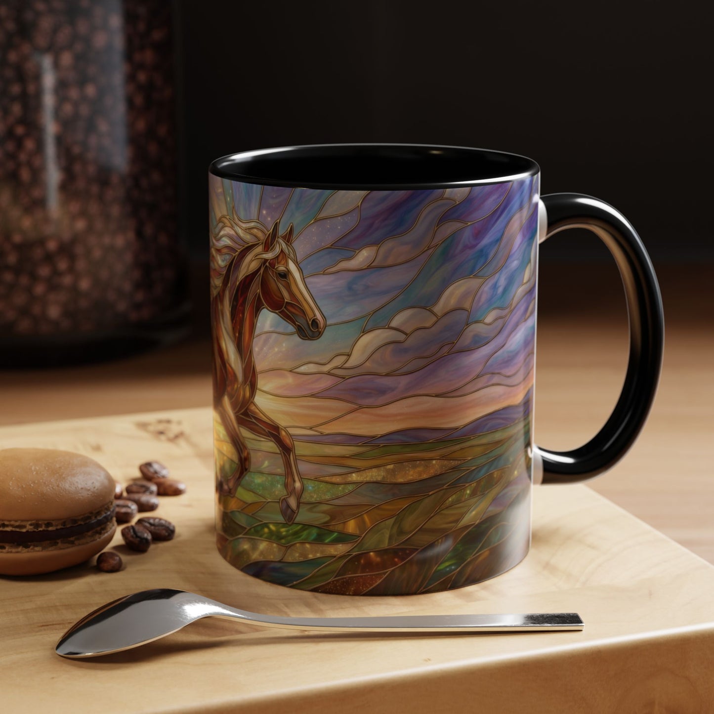 Stained Glass Horse Mug, Horse Coffee Mug, Running Horse Art Cup, Equestrian Gift Mug, Nature Art Mug, Horse Lover Gift
