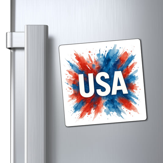 USA Magnet - Matte Vinyl Patriotic Red White Blue Fridge Magnet, 3 Sizes, Black Magnetic Backing, 4th of July Kitchen Decor Gift