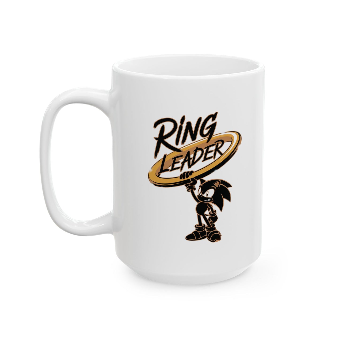 Ring Leader Mug – Funny Coffee Cup with Retro Gamer Vibes, Bold Gold Ring Design, Dishwasher Safe Ceramic, Gift for Gamers & Coffee Lovers