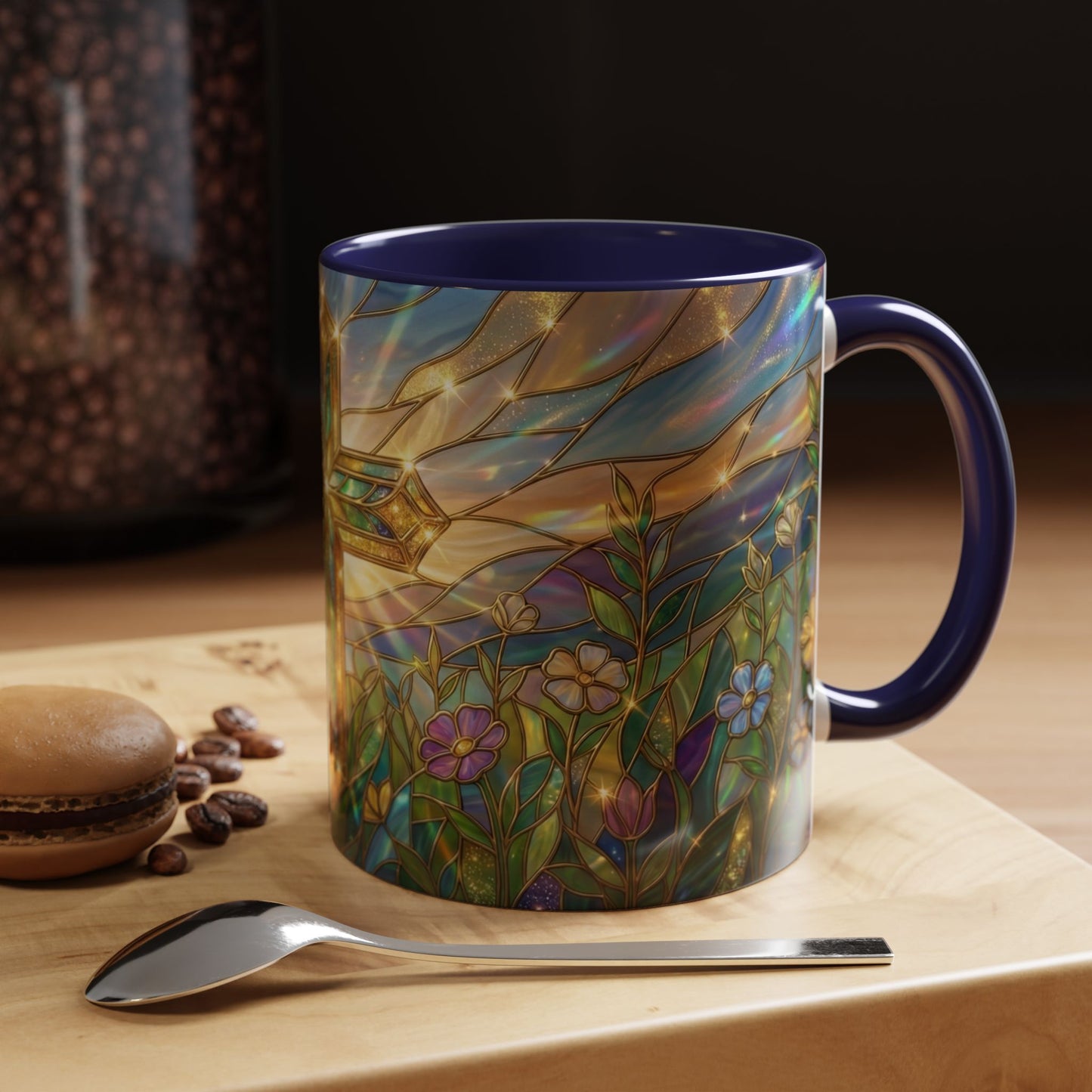 Stained Glass Cross Mug, Christian Coffee Cup With Floral Design, Faith Inspired Ceramic Mug, Religious Gift, 11oz 15oz