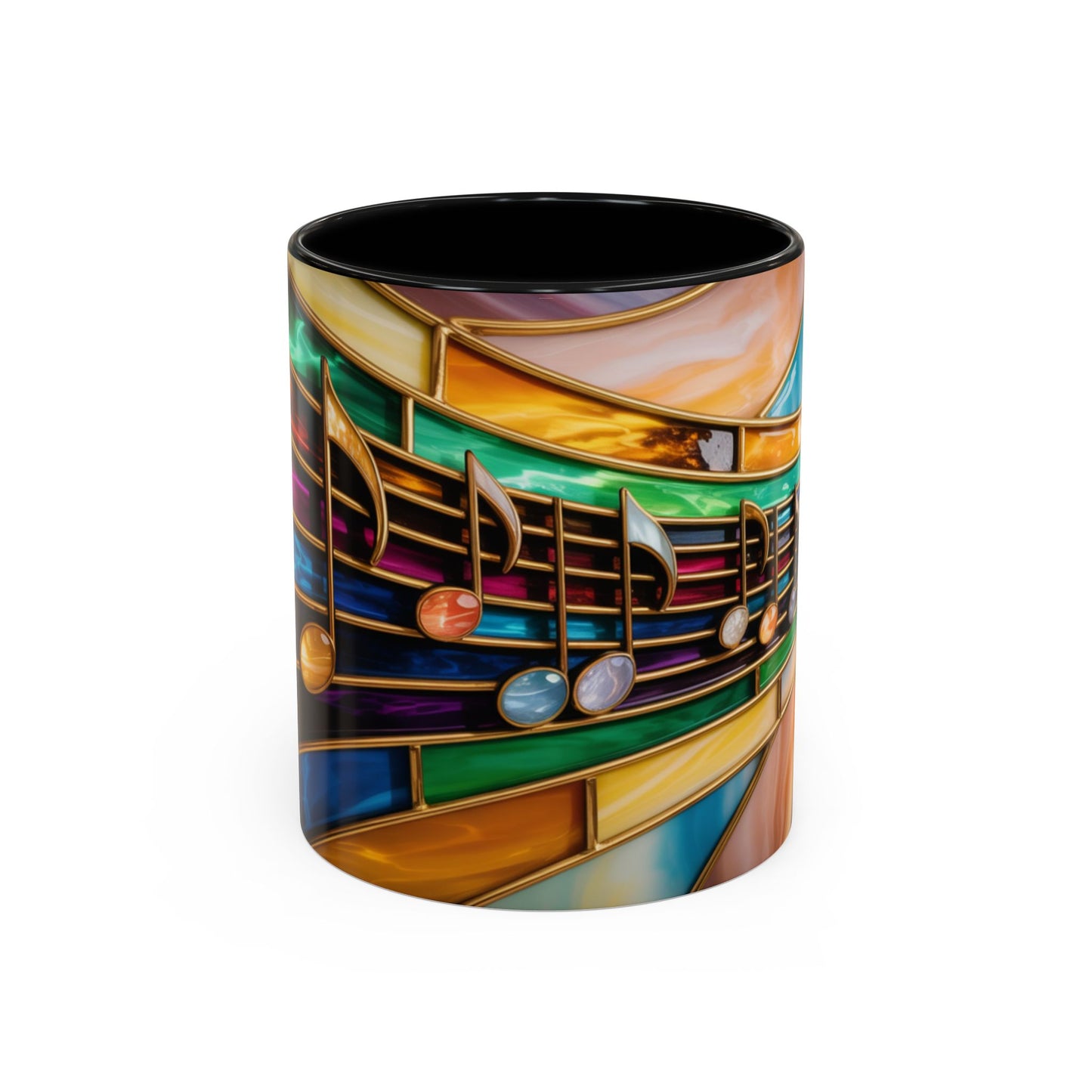 Stained glass music mug, musical notes coffee cup, colorful musician gift mug, music lover present, treble clef art mug, music teacher gift