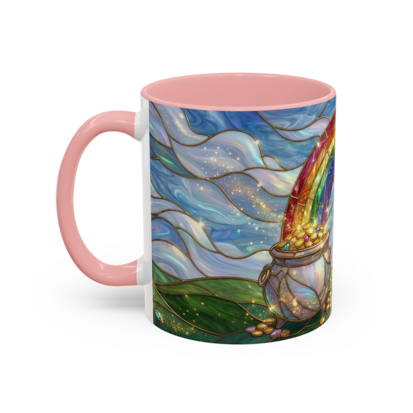 Stained Glass Rainbow Mug, Pot Of Gold Coffee Cup, St Patricks Day Gift, Whimsical Magical Art Mug, Lucky Irish Leprechaun Treasure