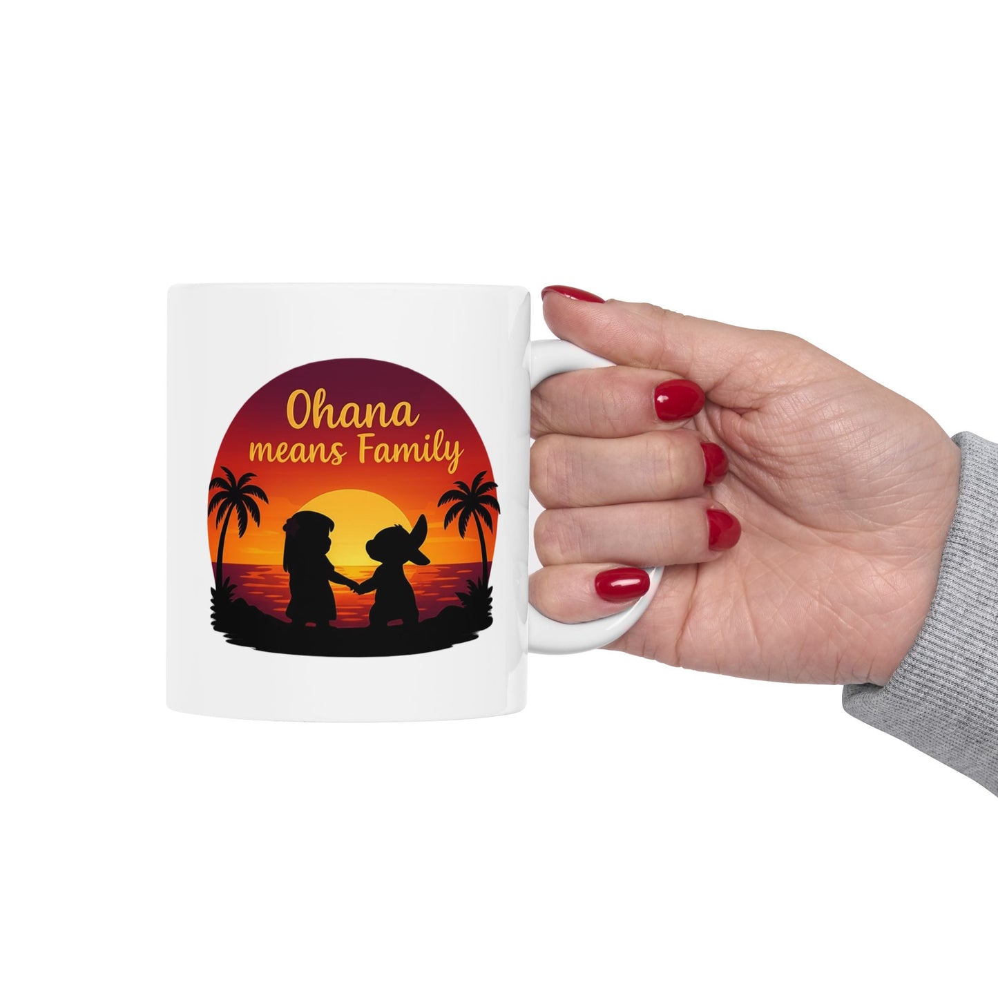 Ohana Means Family Mug – Cute Hawaiian Coffee Cup, Tropical Sunset Gift, Family Inspired Mug for Mom, Wife, or Best Friend