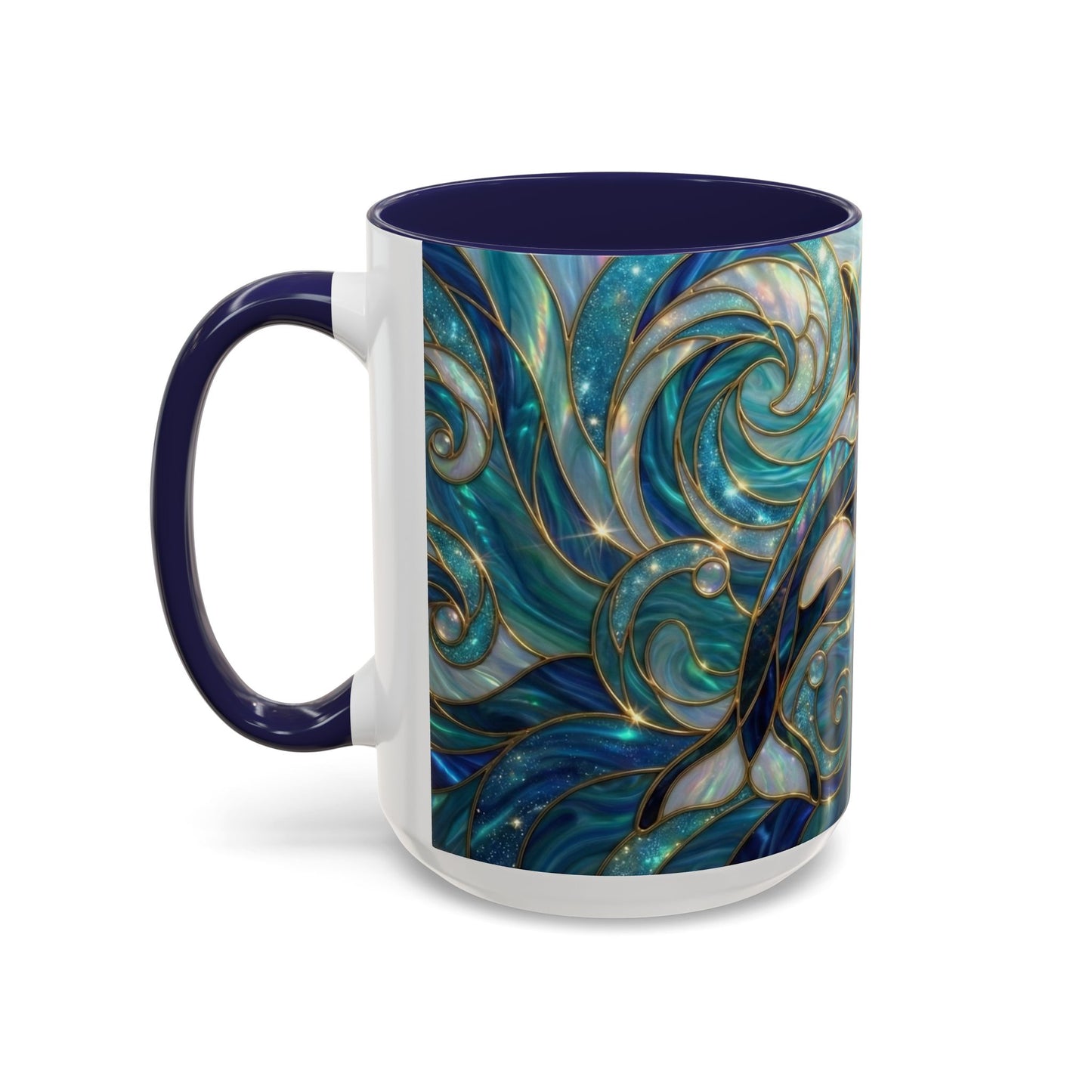 Orca Whale Coffee Mug, Ocean Art Mug, Stained Glass Whale Design, Marine Life Gift, Ceramic Coffee Cup, 11oz 15oz Waves Mug, Coastal Decor