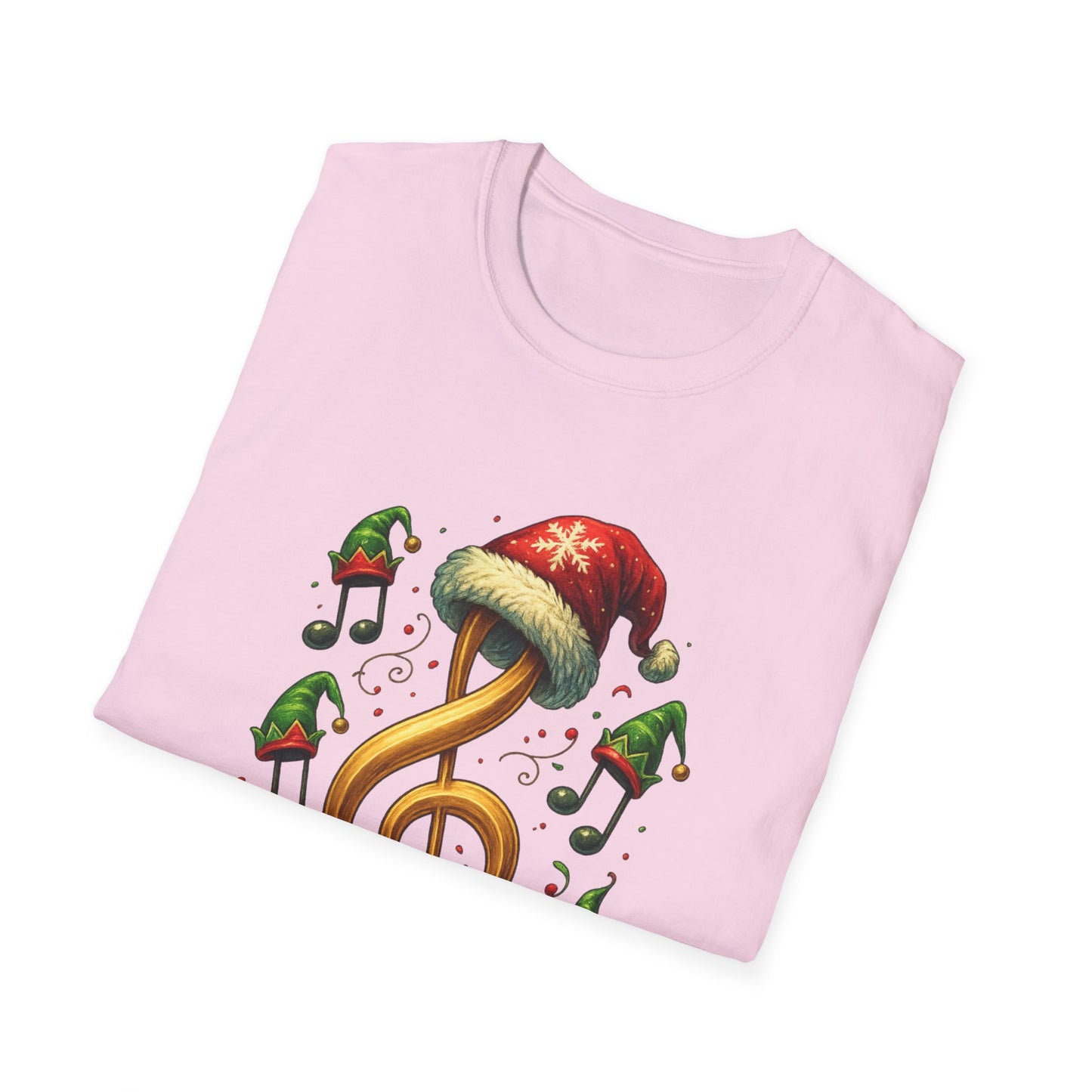 Christmas Music Shirt, Treble Clef Santa Hat Tee, Music Notes Elf Hats Christmas Shirt, Holiday Music Lover Gift, Funny Music Teacher Tee