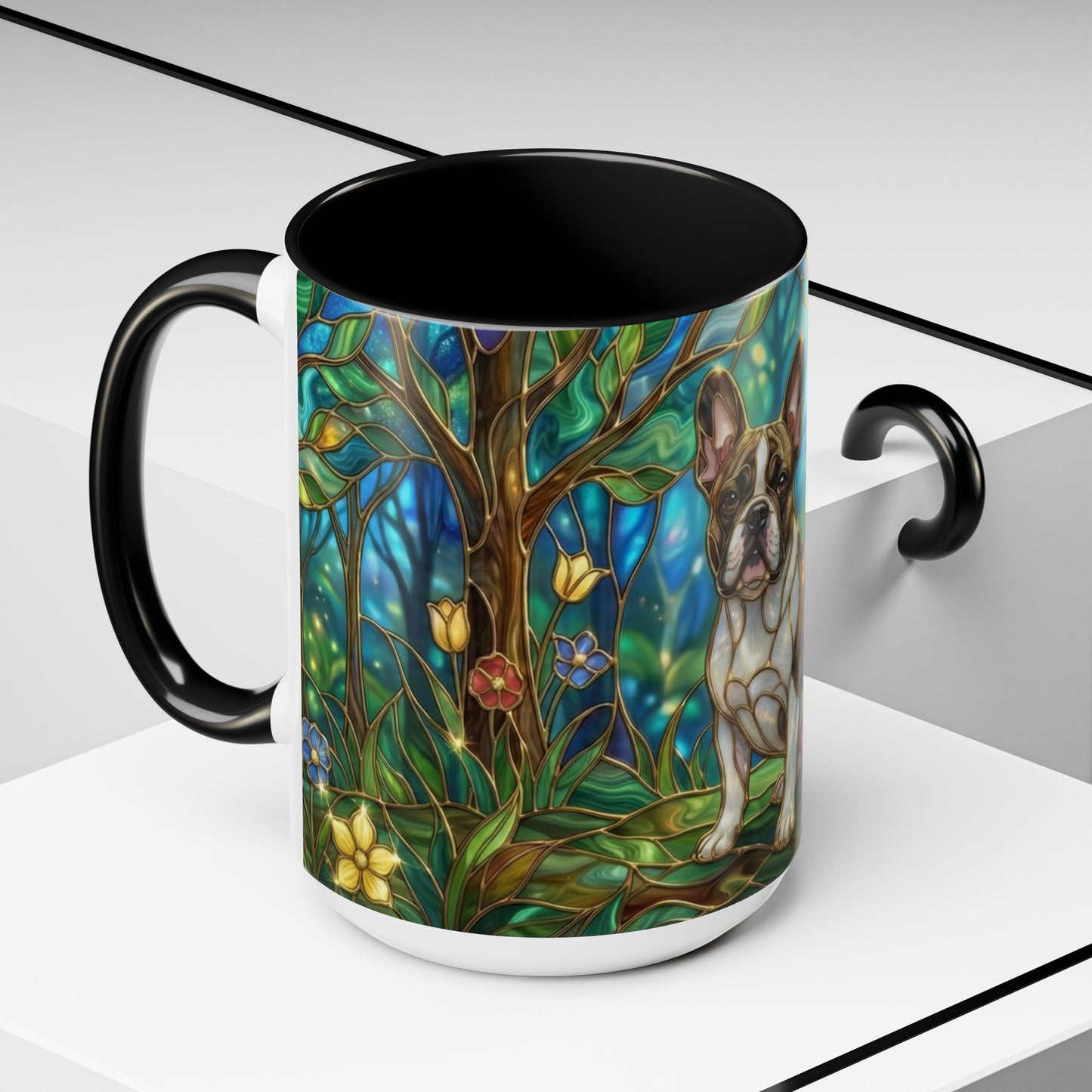 Stained Glass French Bulldog Mug, Frenchie Coffee Mug, Colorful French Bulldog Art Cup, Dog Mom Gift, Pet Lover Mug, Unique Frenchie Gift