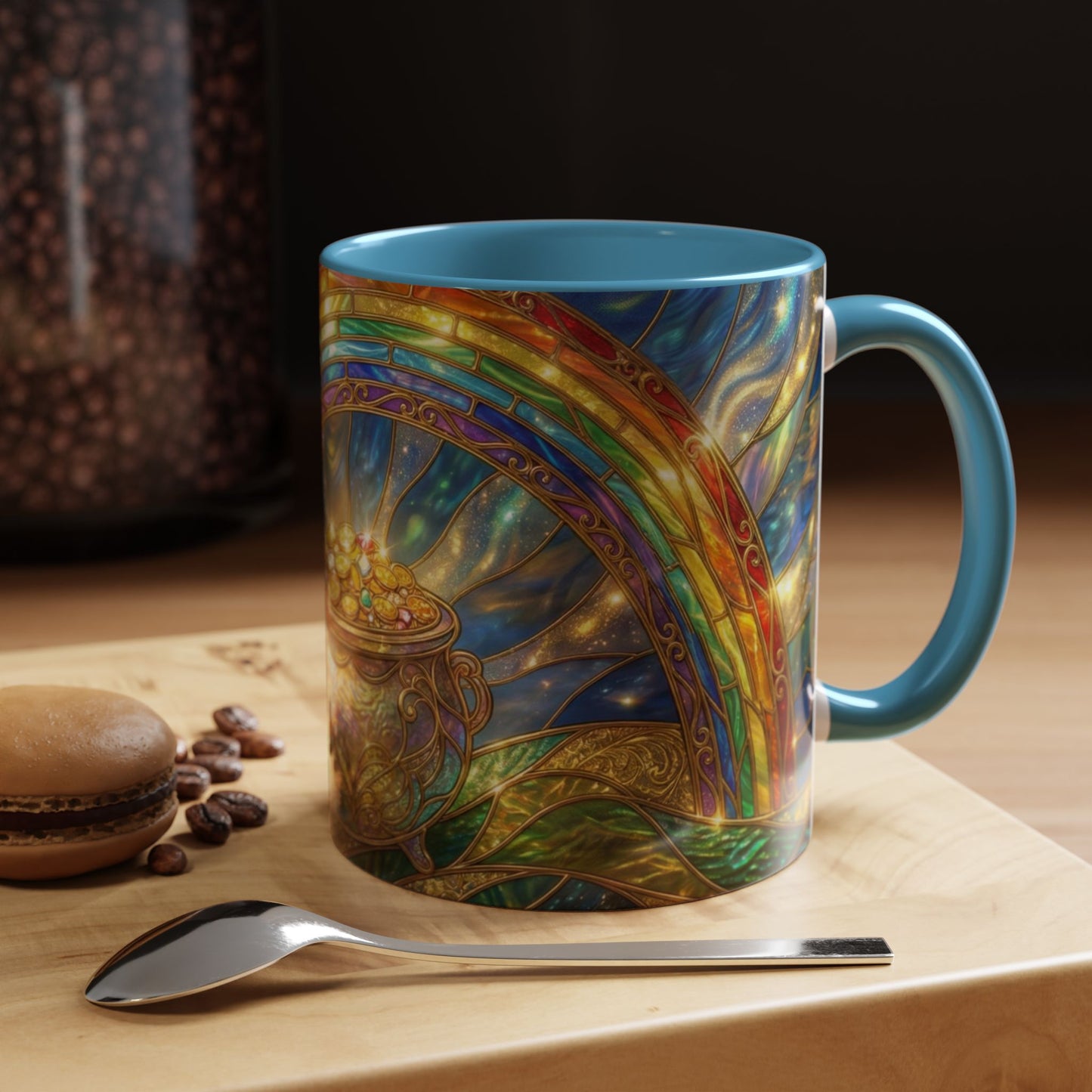 Stained Glass Pot of Gold Mug, Rainbow Coffee Cup, St Patricks Day Gift, Magical Fantasy Tea Mug, Celestial Drinkware, Lucky Irish Gift