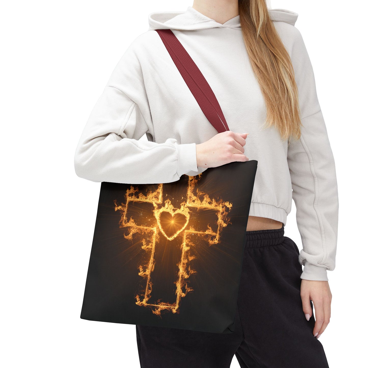 Stylish Flame Cross Tote Bag - Faith-Inspired Fashion