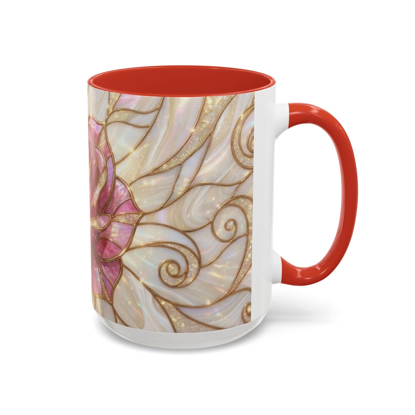 Pink Rose Stained Glass Mug, Gold Floral Coffee Cup, Romantic Flower Tea Cup, Gardener Gift For Mom, Botanical Art, Wife Birthday Gift