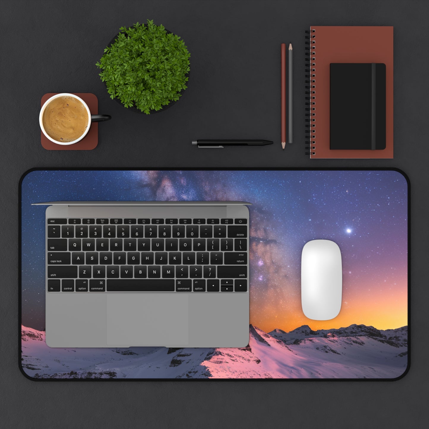 Desk Mat Mountain Top with Milky Way Galaxy View Mouse Pad Nature Desk Top Space Mouse Pad Computer Accessory