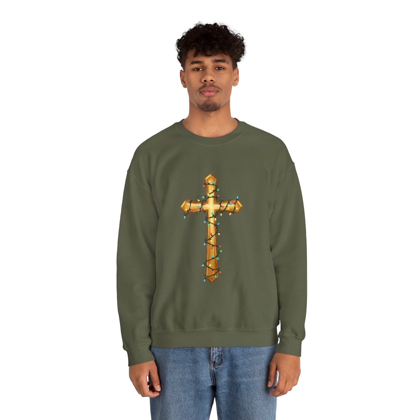 Christmas Cross Lights Sweatshirt, Christian Christmas Sweatshirt, Religious Holiday Cross Sweater, Jesus Christmas Gift, Faith
