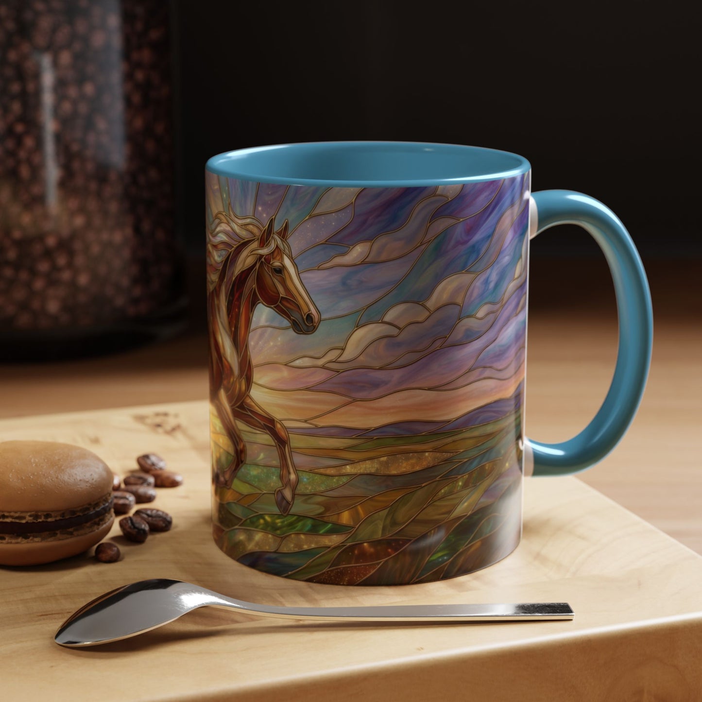 Stained Glass Horse Mug, Horse Coffee Mug, Running Horse Art Cup, Equestrian Gift Mug, Nature Art Mug, Horse Lover Gift