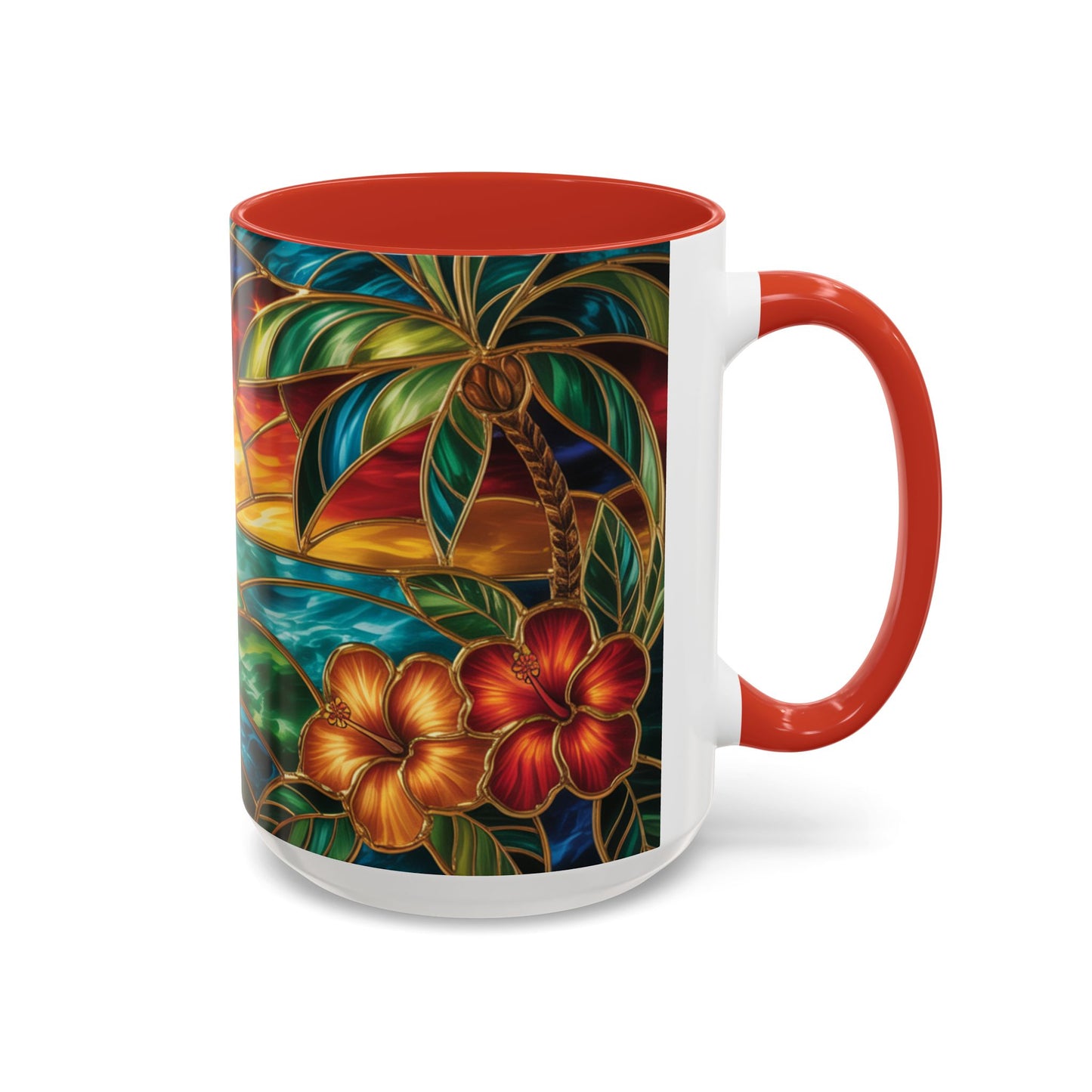 Stained Glass Tropical Sunset Mug, Hibiscus Flower Coffee Cup, Beach Lover Gift, Colorful Palm Tree Mug, Coastal Art Drinkware, Summer Cup