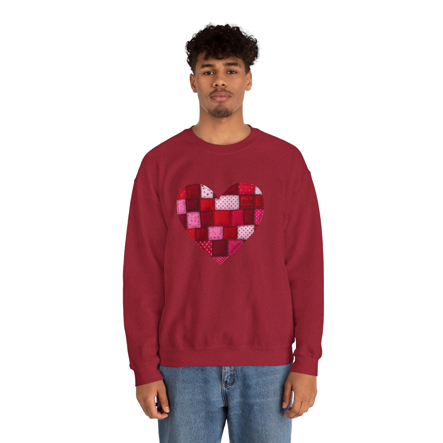 Faux Patchwork Heart Sweatshirt, Quilted Look Heart Pullover, Cozy Valentine Crewneck, Handmade Style Sweatshirt, Love Heart Shirt, Valentine Gift