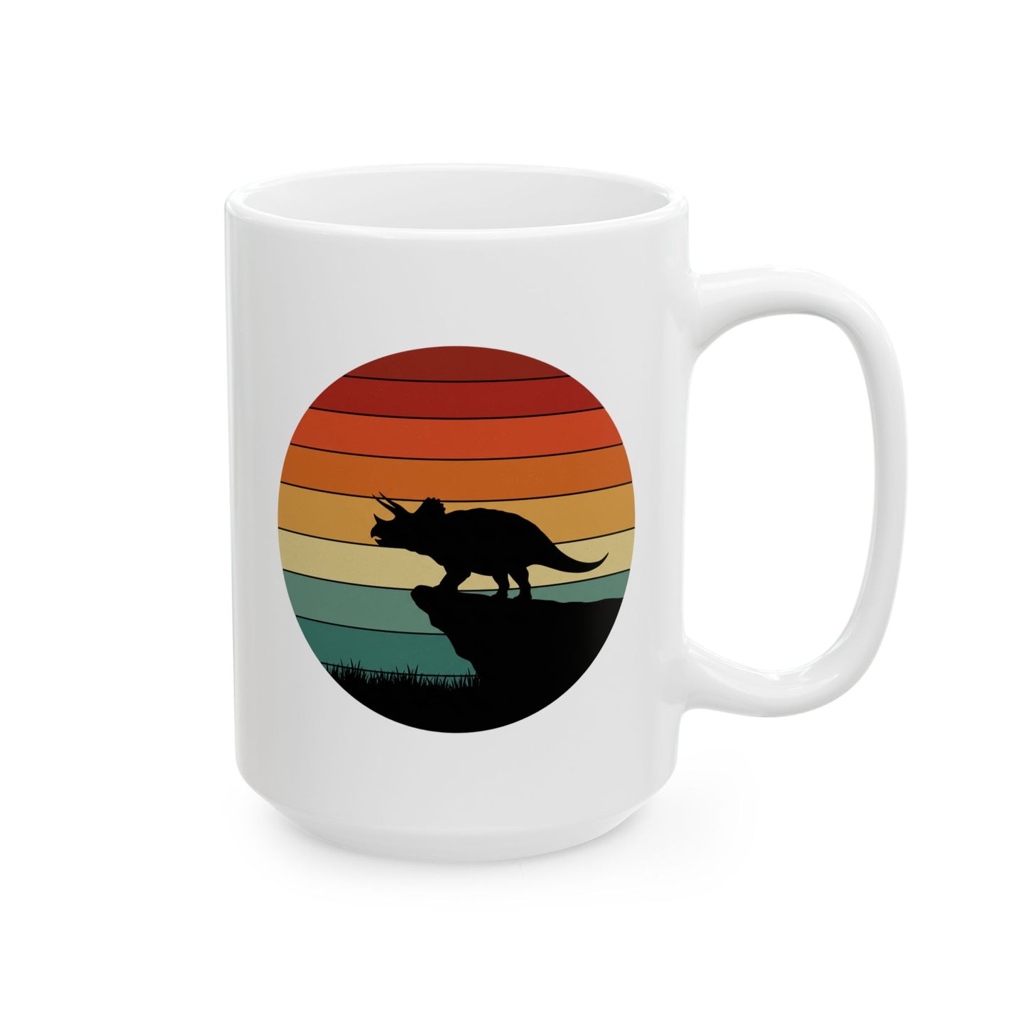 Dinosaur Sunset Mug - Triceratops Retro Coffee Cup - 80s Vintage Dino Mug Gift - Prehistoric Art Mug - Funny Dino Lover Gift 11oz or 15oz
